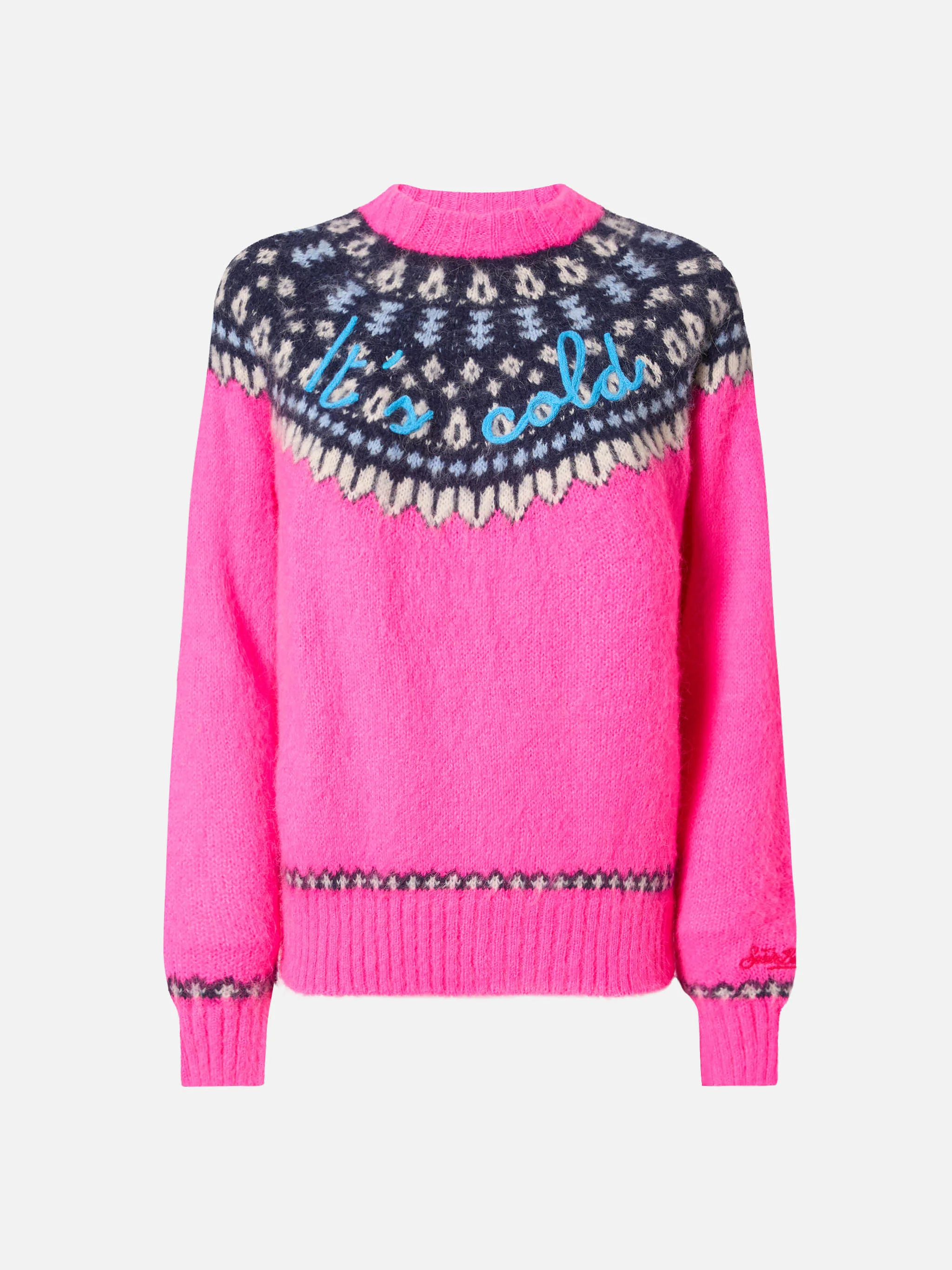 Girocollo Nordic Soft New Queen fucsia fluo con jacquard norvegese e ricamo It’s cold - Image 5