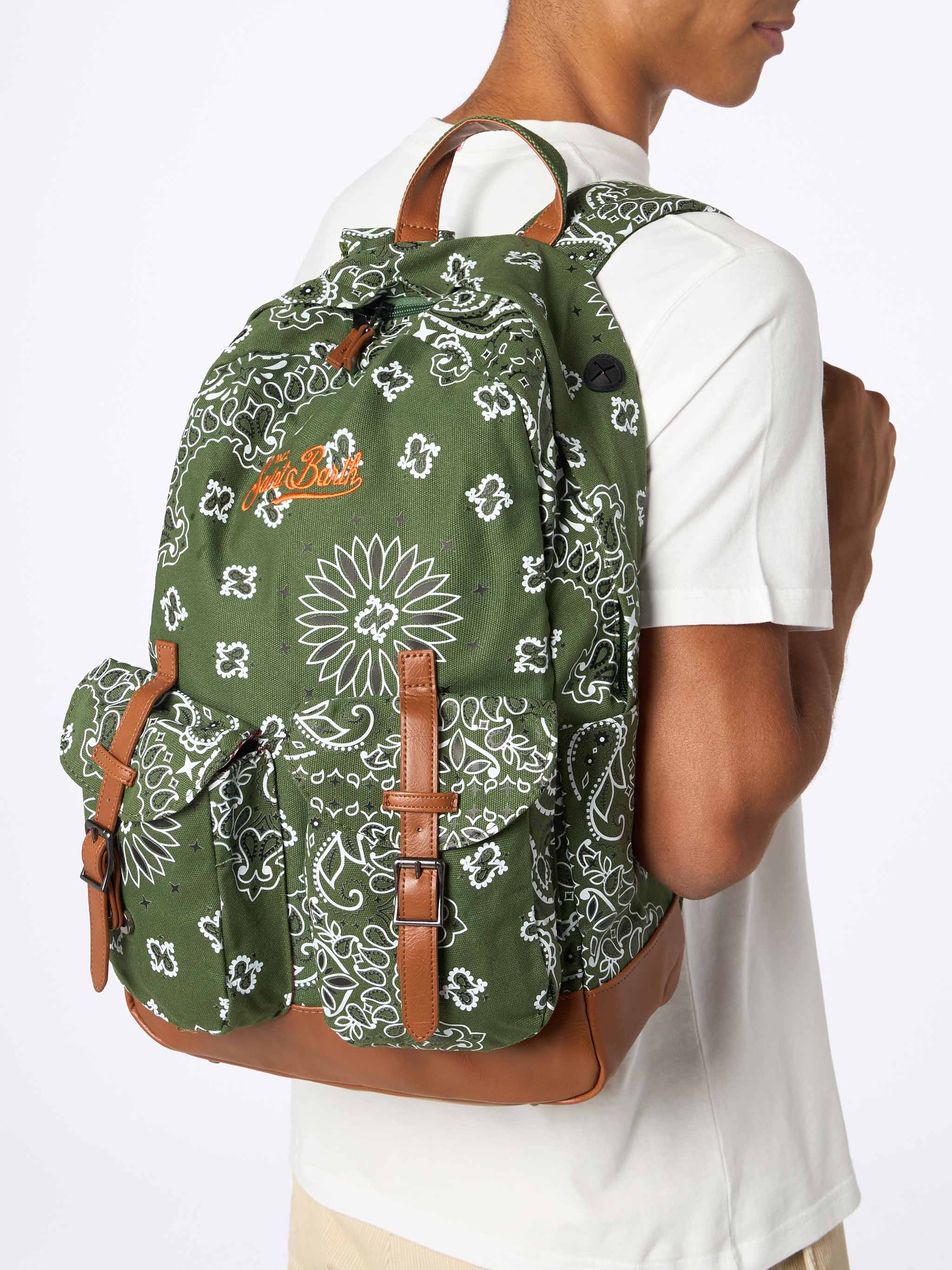 Zaino in tela Cody con stampa bandana verde - Image 5
