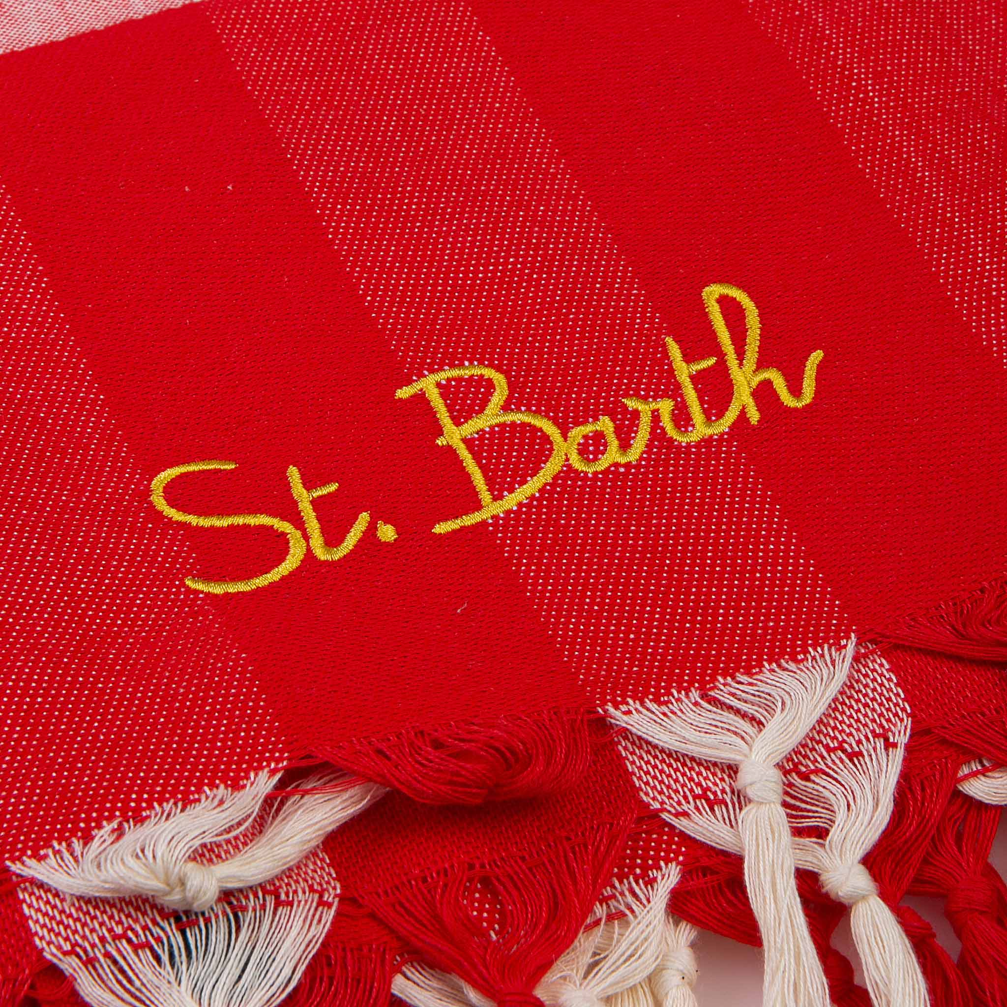 Fouta con rifiniture a onde blu navy e stampa vichy - Image 3