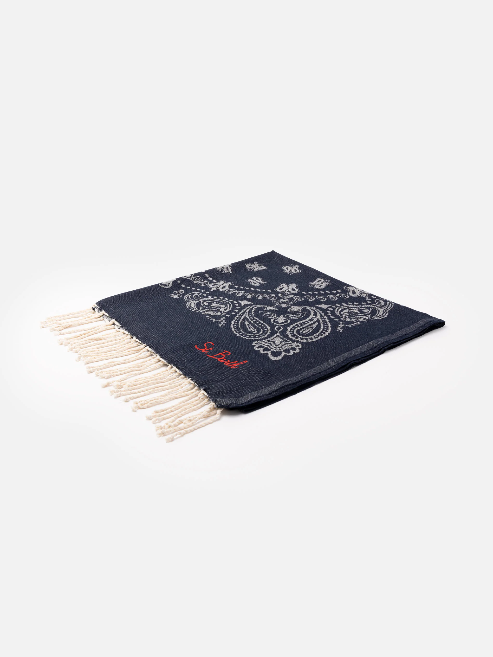 Telo mare Foutas in cotone jacquard con fantasia bandana blu navy - Image 2