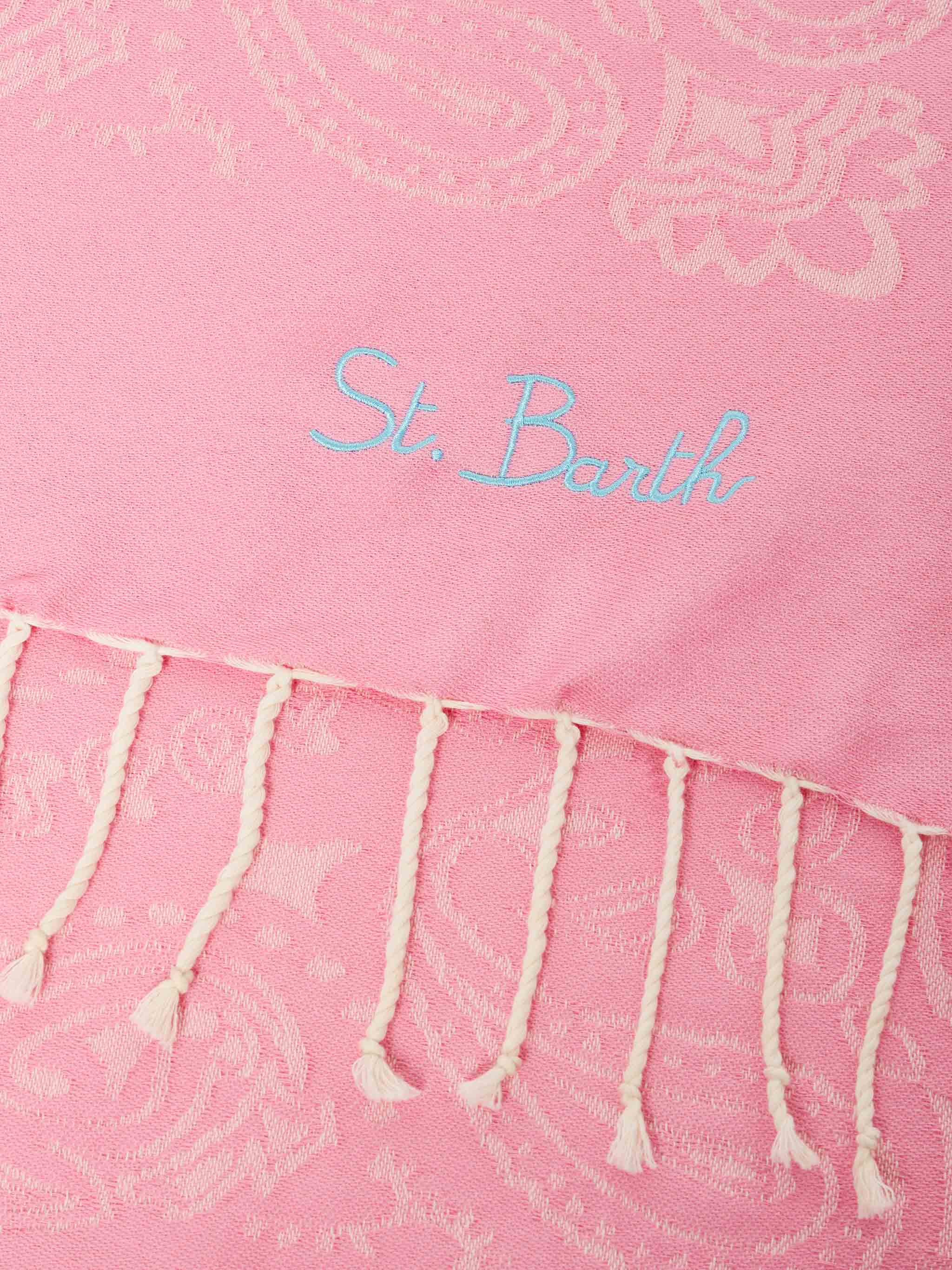 Telo mare Foutas in cotone jacquard con fantasia bandana rosa - Image 2