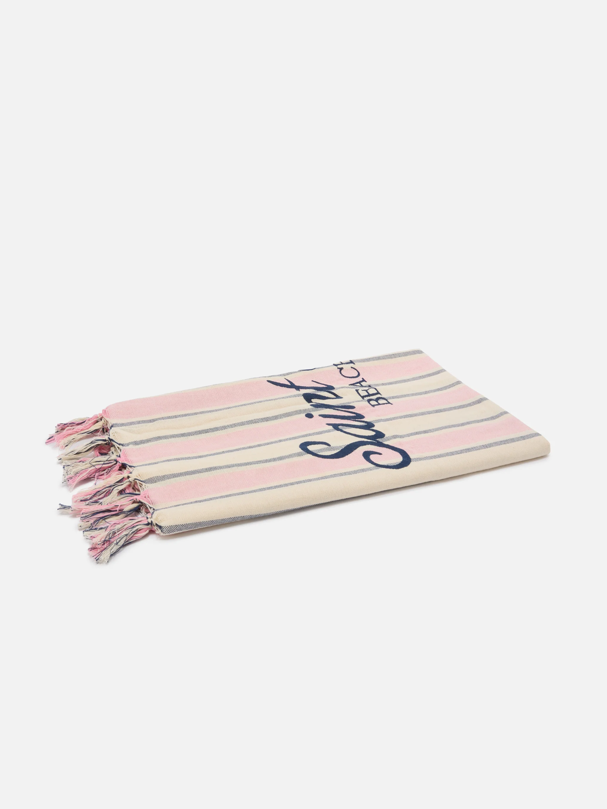 Telo mare Foutas Lighta righe rosa e bianco con logo ricamato - Image 2