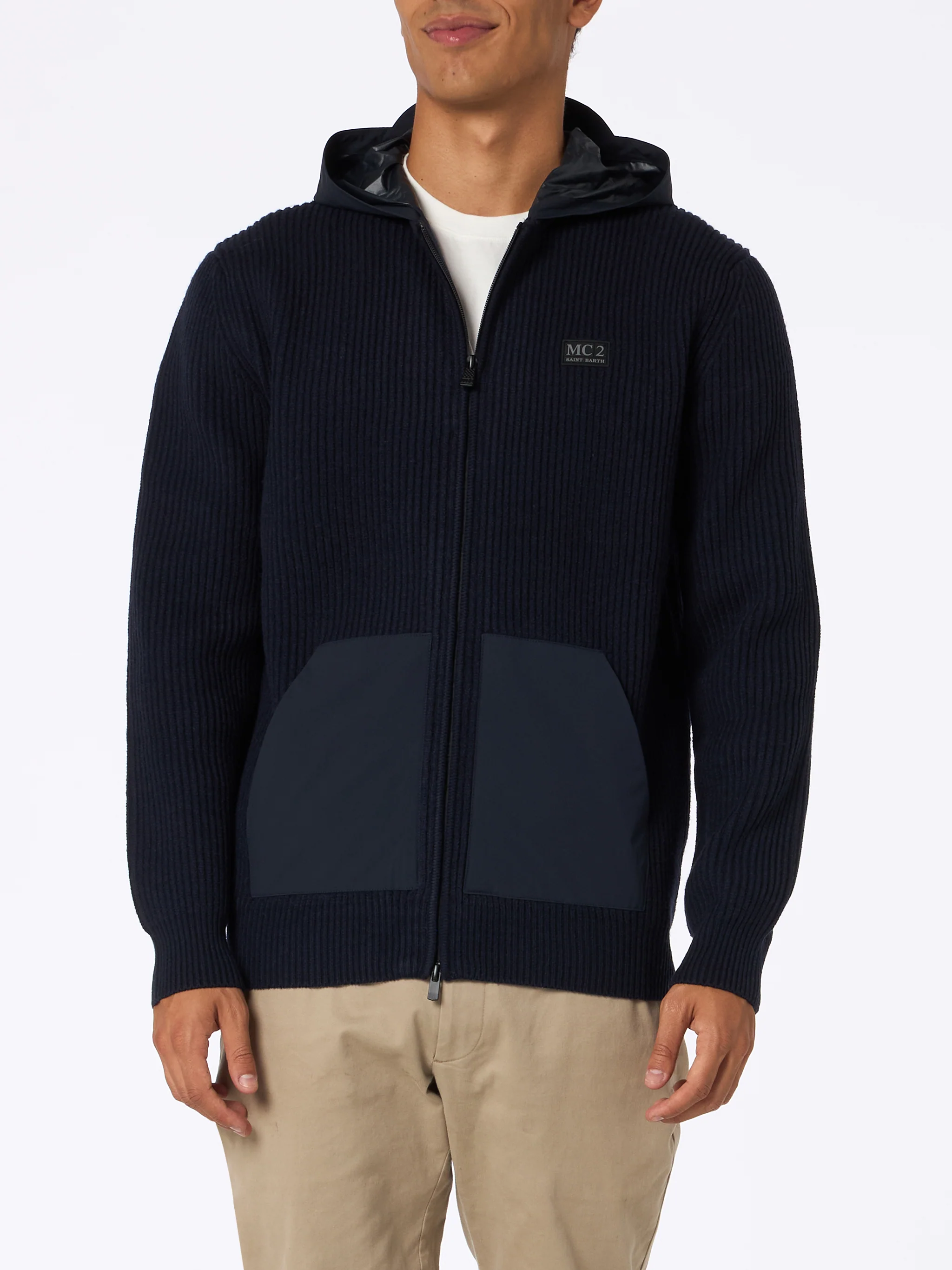 Maglia Wiberg full zip in misto tessuto tecnico blu navy tinta unita - Image 2