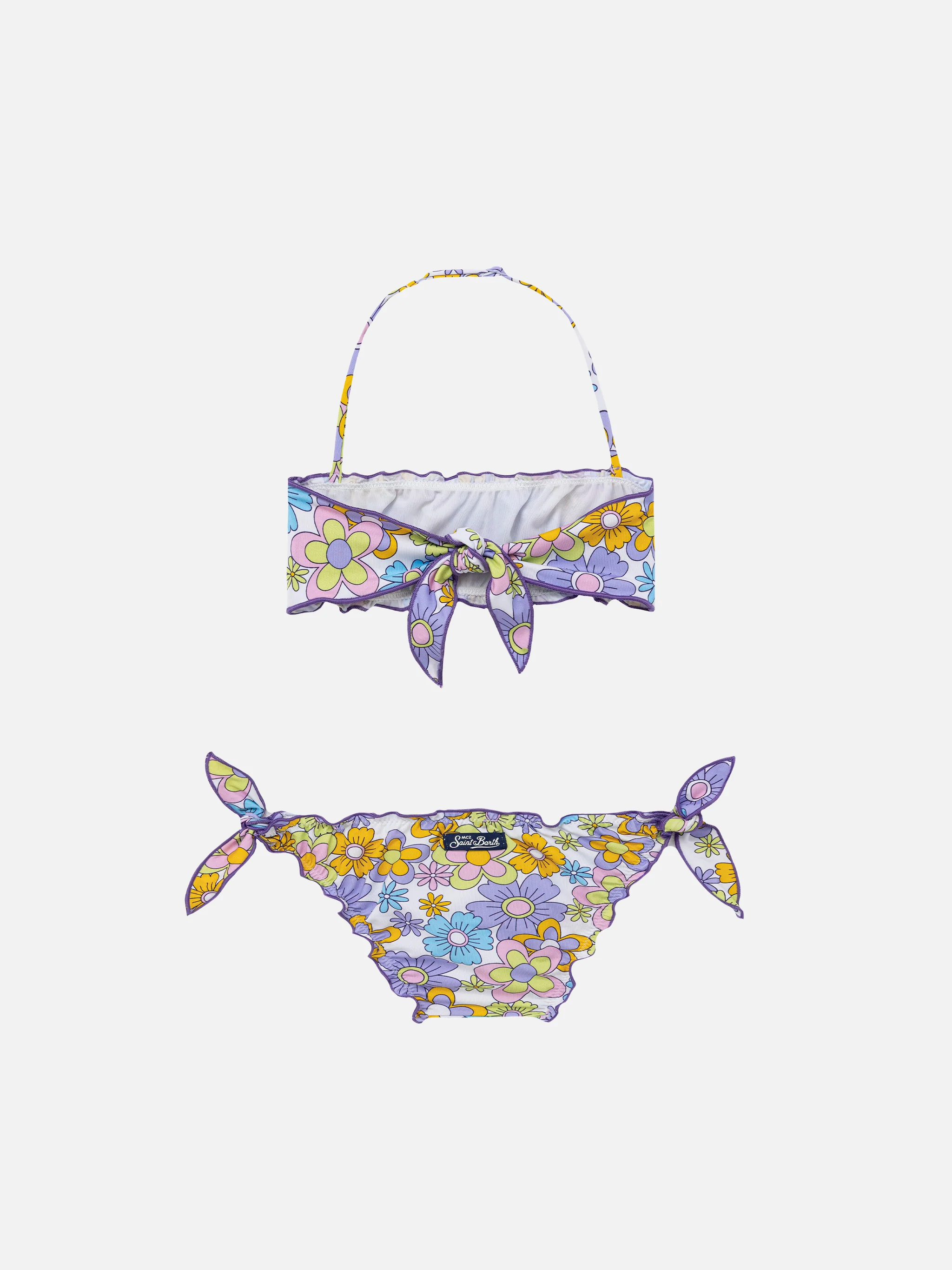 Bikini da bambina a fascia con stampa fiori multicolore - Image 2