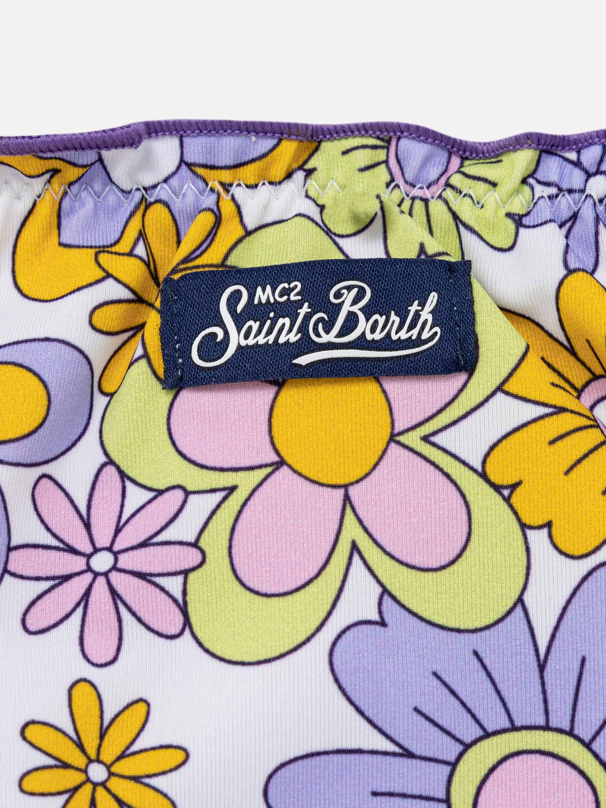 Bikini da bambina a fascia con stampa fiori multicolore - Image 3