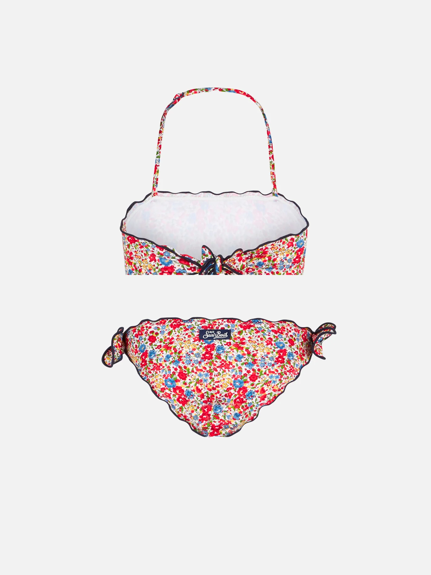 Bikini da bambina a fascia con stampa fiori multicolore - Image 2