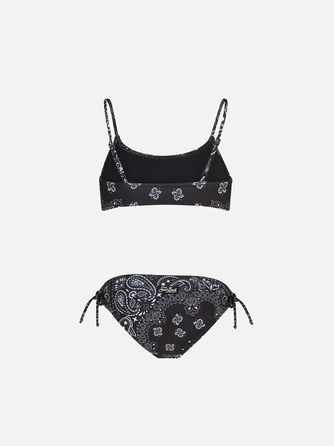 Bikini da bambina a bralette nero con stampa bandana - Image 2