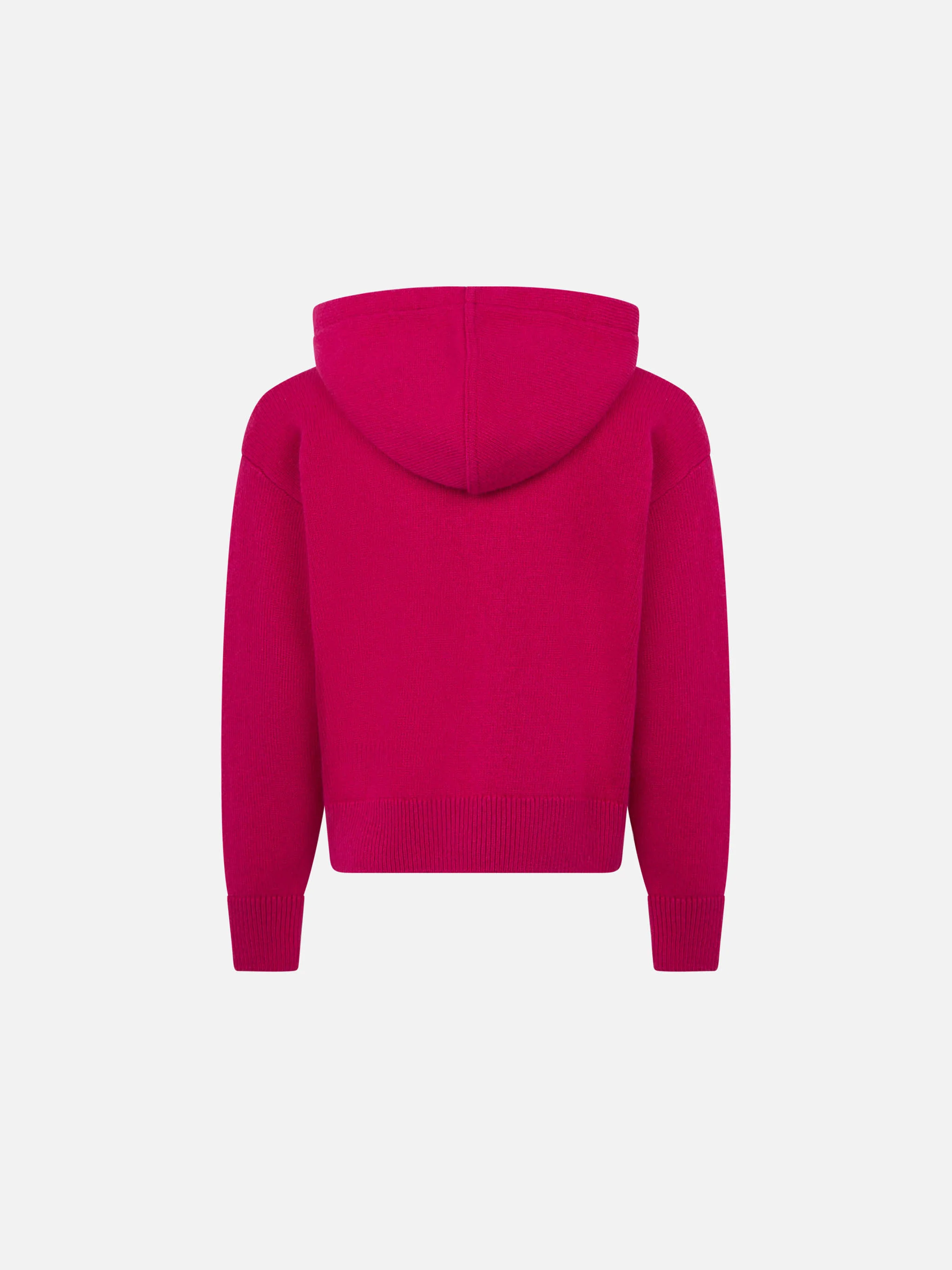 Maglione fucsia corto da bambina con cappuccio e strass - Image 2