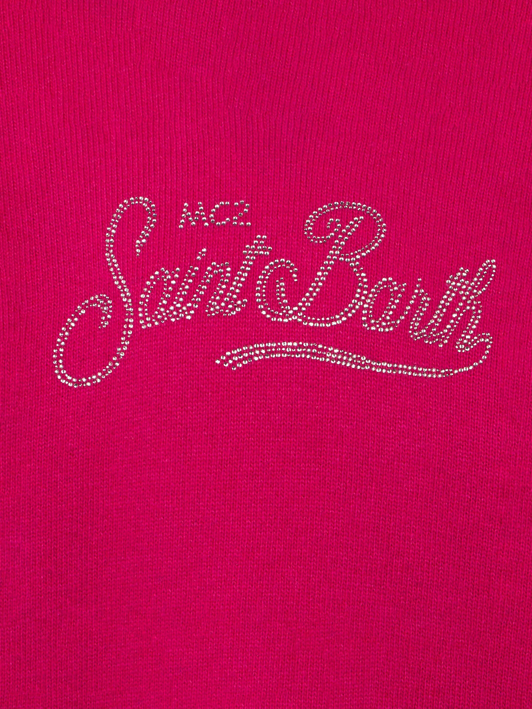 Maglione fucsia corto da bambina con cappuccio e strass - Image 3