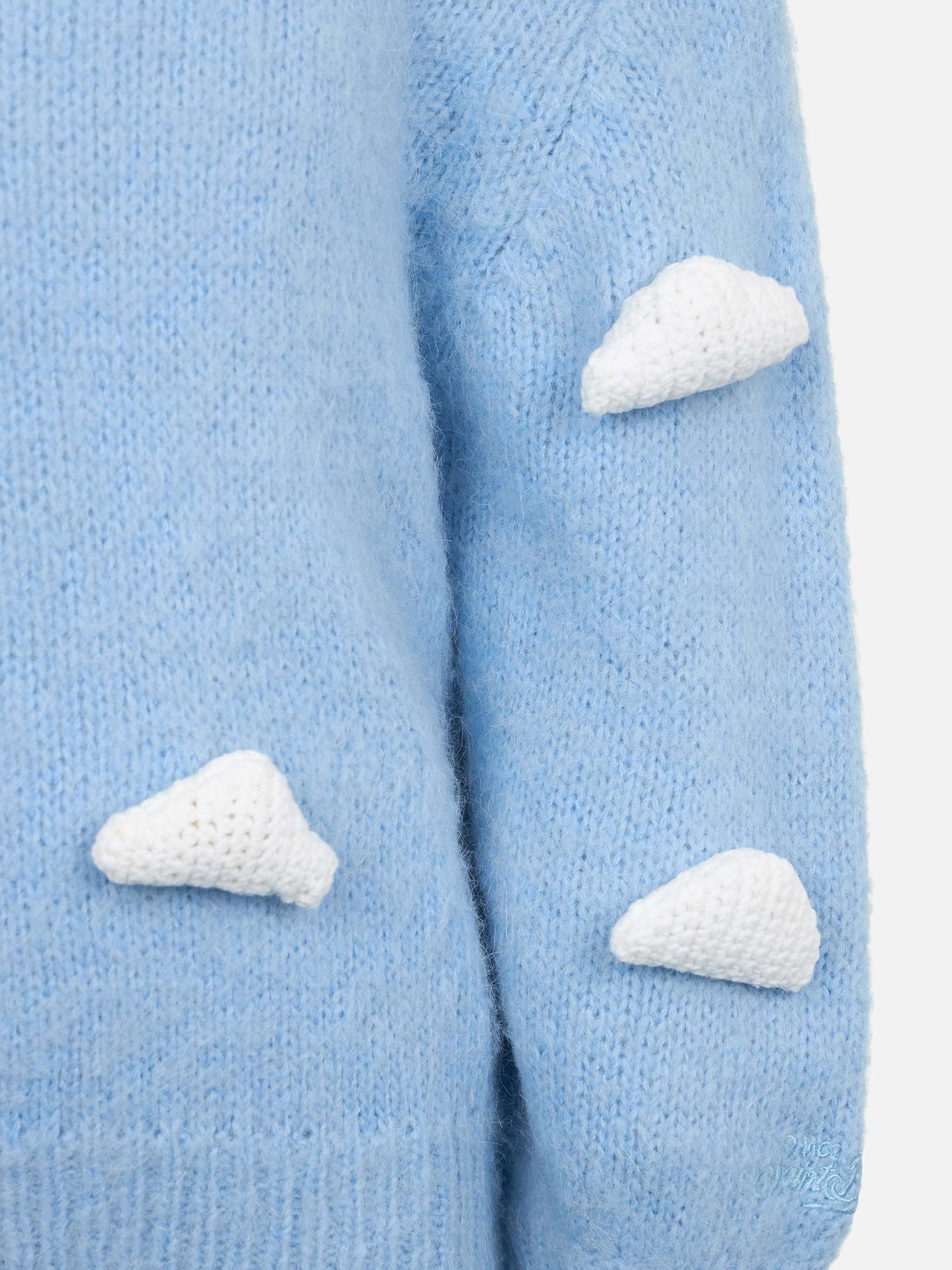 Maglione morbido a forma squadrata da bambina Danya Jr con toppe 3D a forma di nuvola all'uncinetto - Image 2