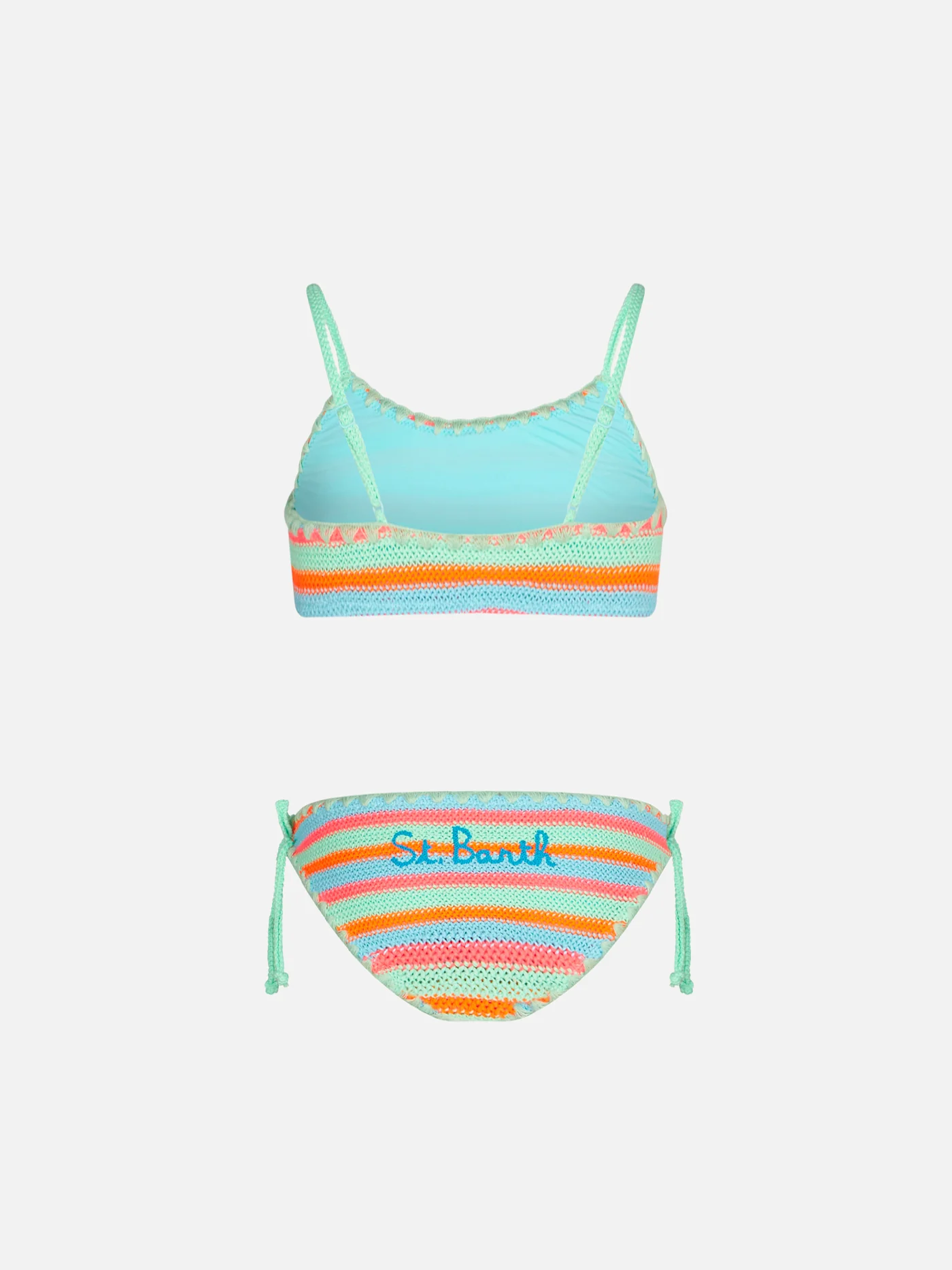 Bikini da bambina a bralette crochet con righe multicolore - Image 2