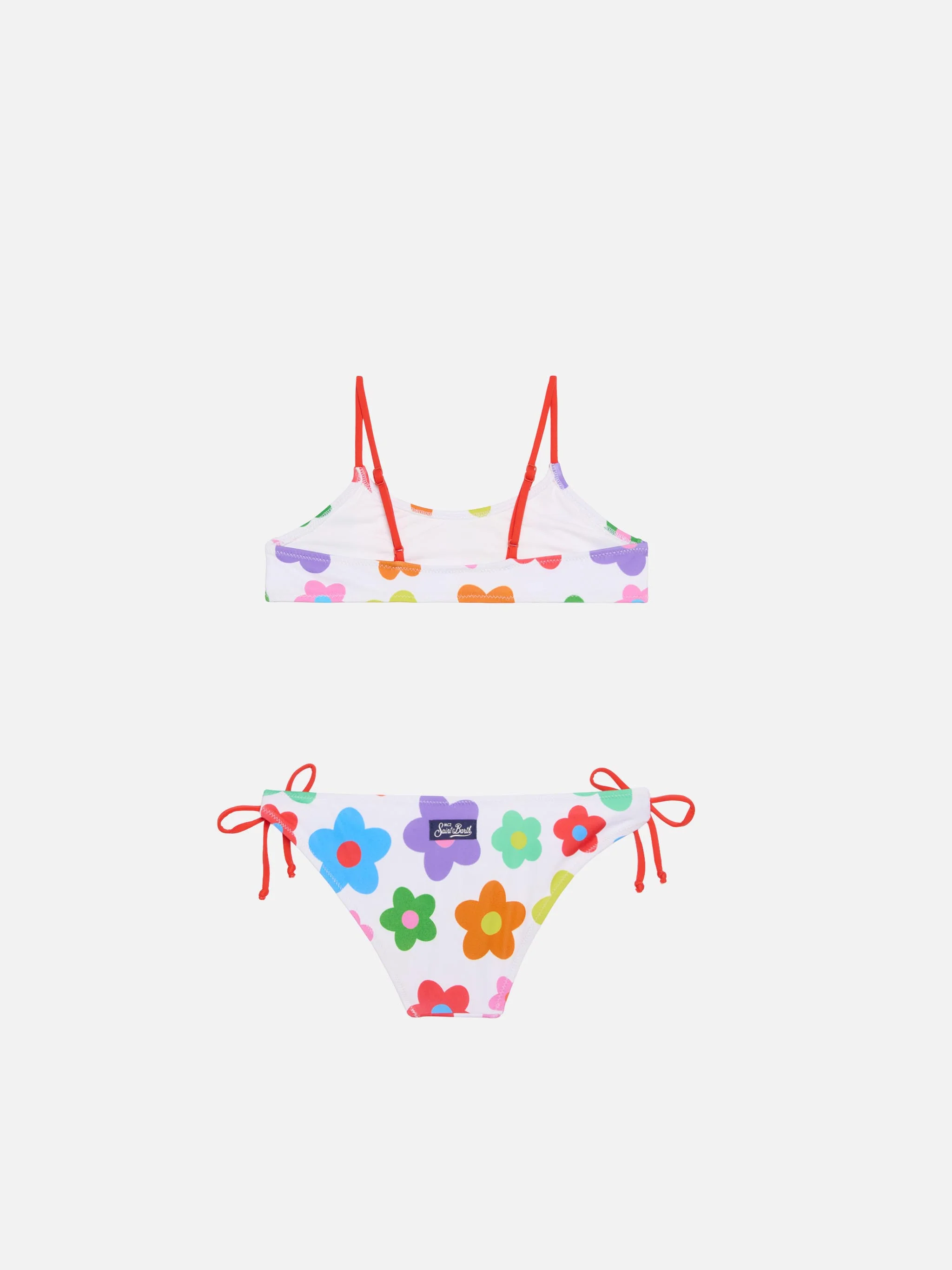Bikini da bambina a bralette con stampa margherite multicolore - Image 2