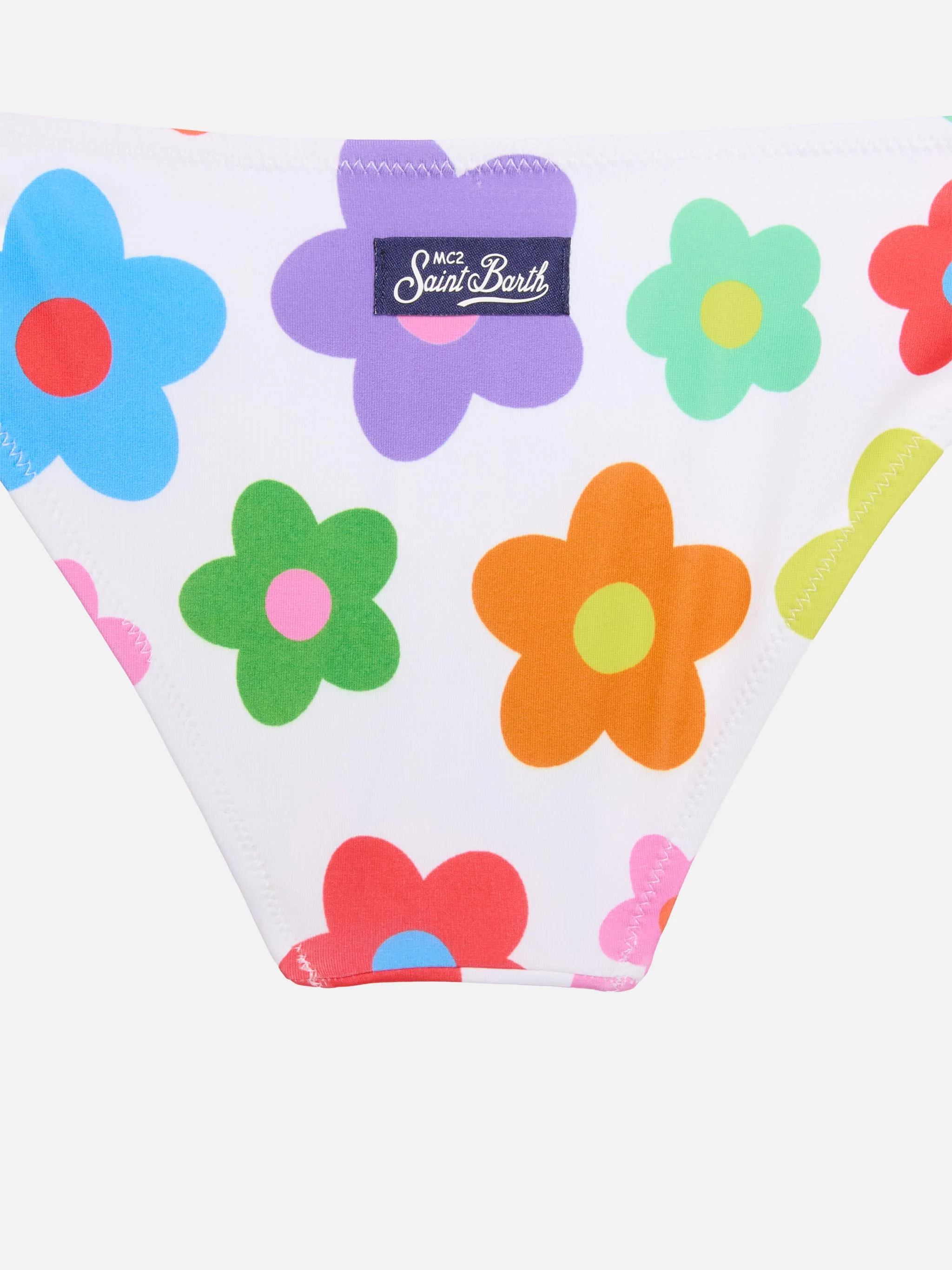 Bikini da bambina a bralette con stampa margherite multicolore - Image 3