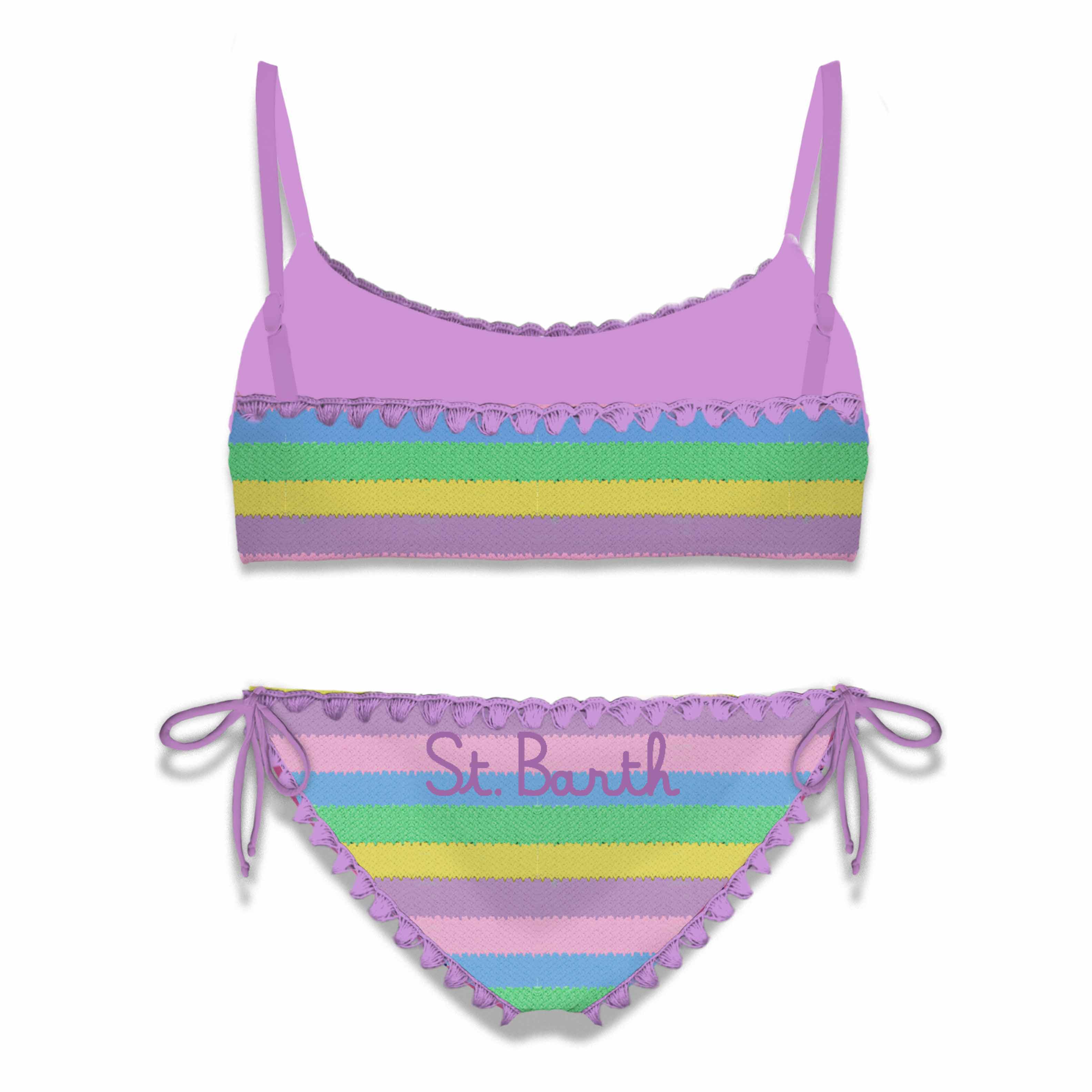 Bikini da bambina a bralette con righe multicolore - Image 2