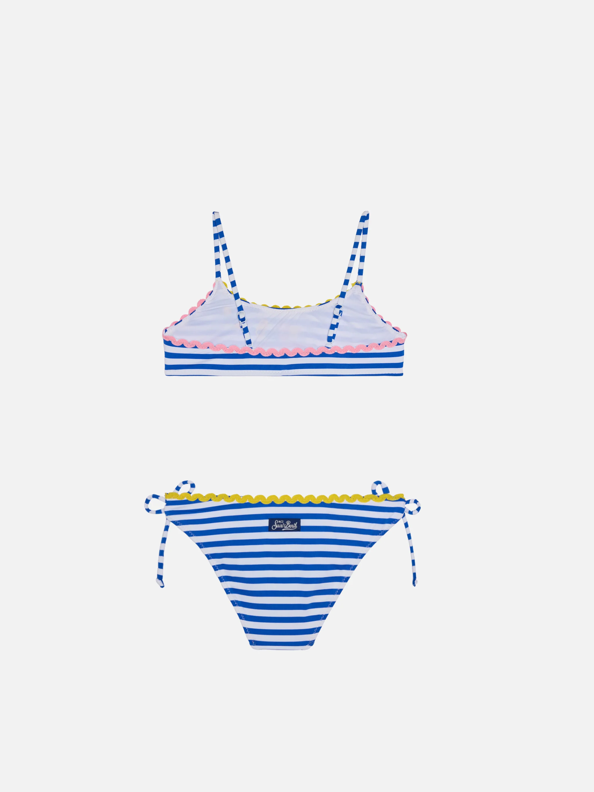 Bikini da bambina a bralette con righe blu navy - Image 2