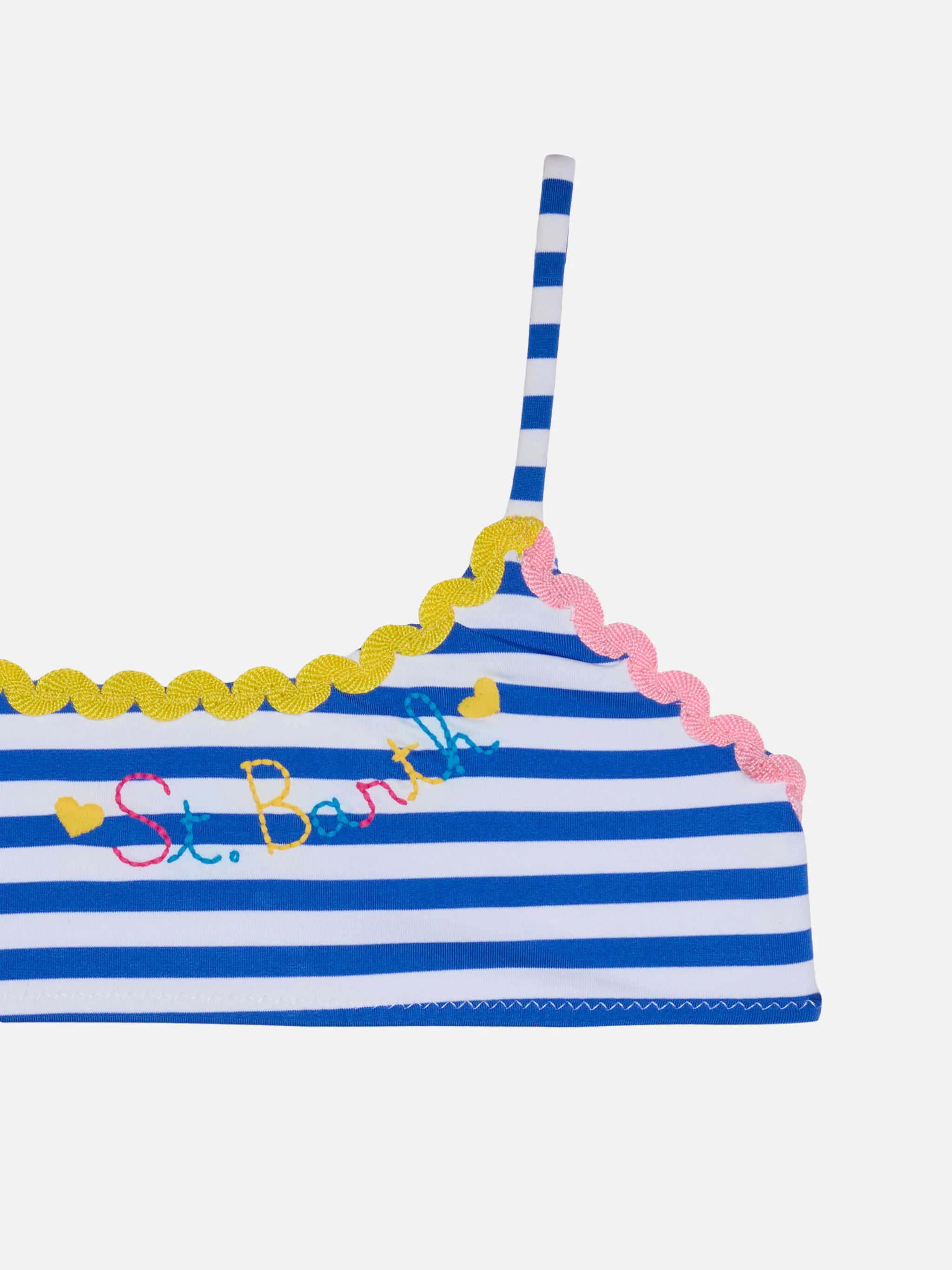 Bikini da bambina a bralette con righe blu navy - Image 3