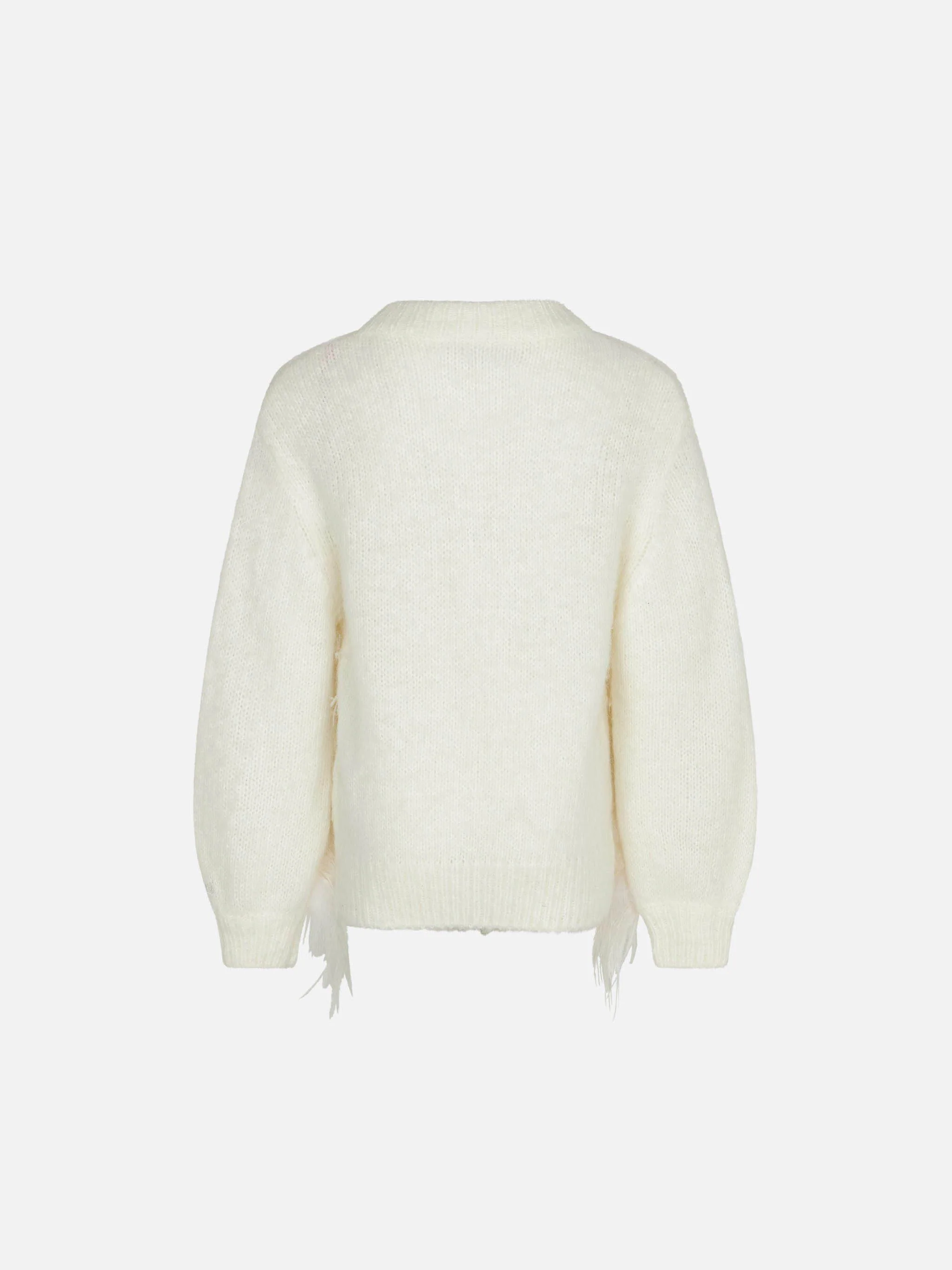 Maglione da bambina girocollo bianco garzato con ricamo - Image 2