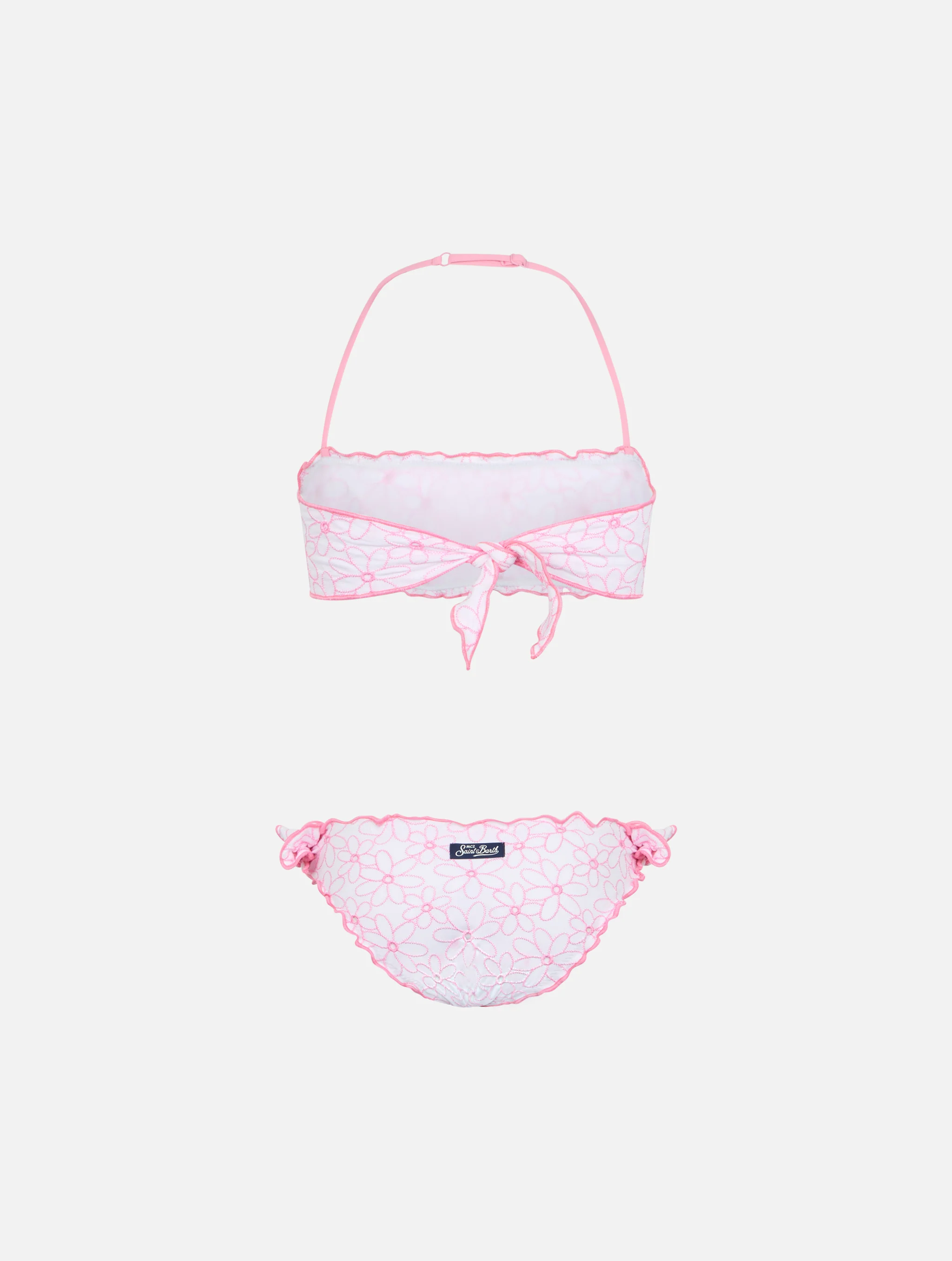 Bikini classico a fascia da bambina Emy con ricamo di margherite - Image 2