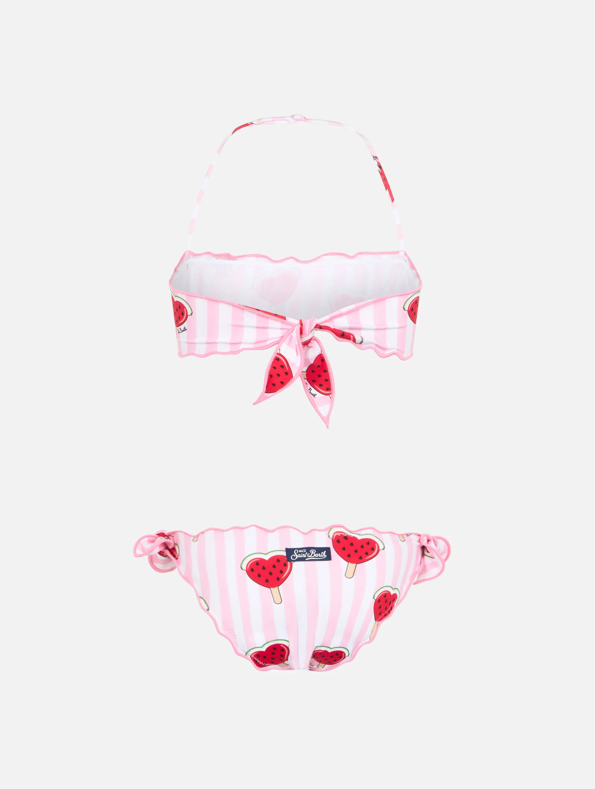 Bikini classico a fascia da bambina Emy con stampa di angurie a cuori - Image 2