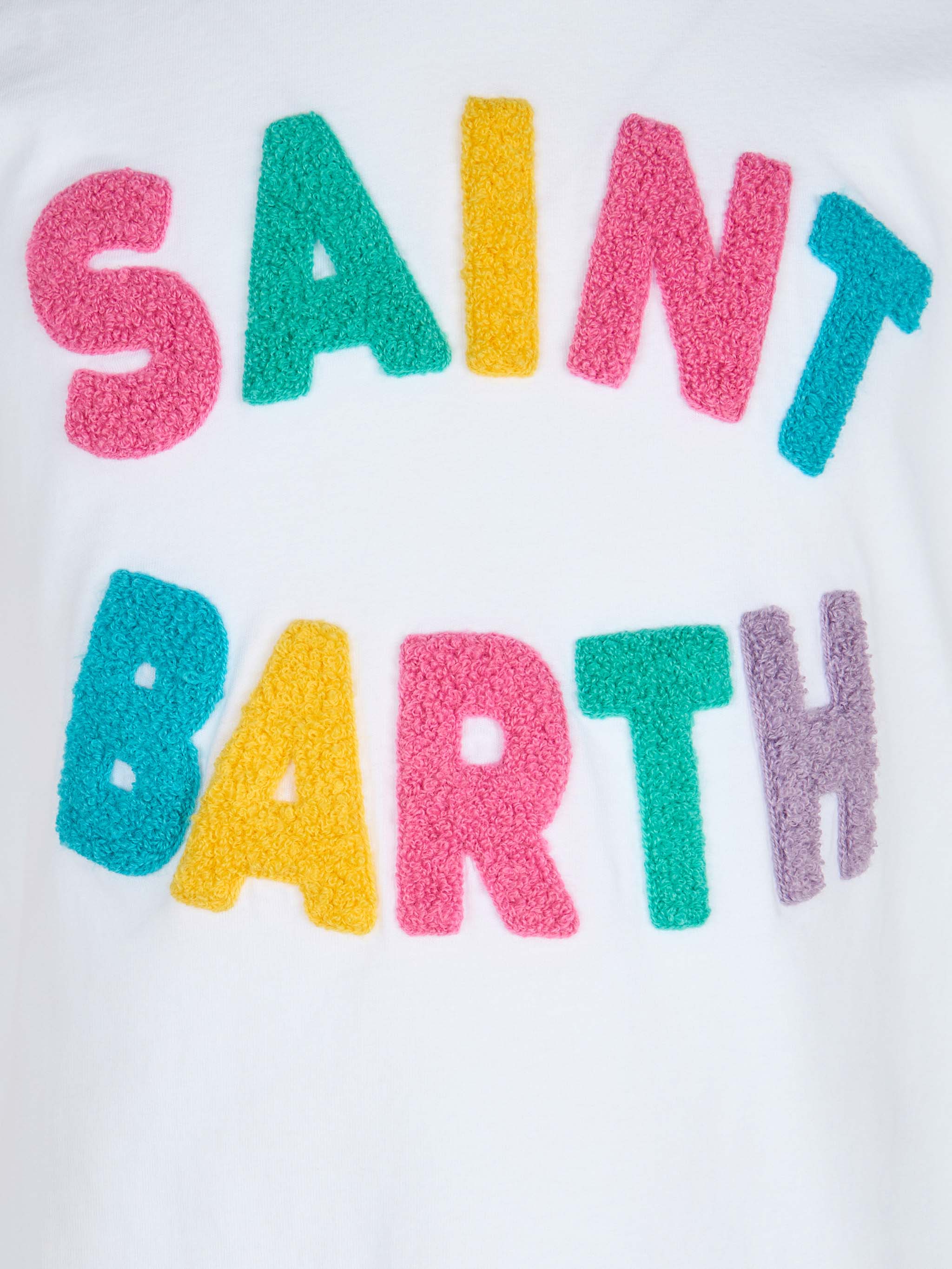 T-shirt girocollo da bambina Elly in jersey di cotone con patch Saint Barth in spugna - Image 3