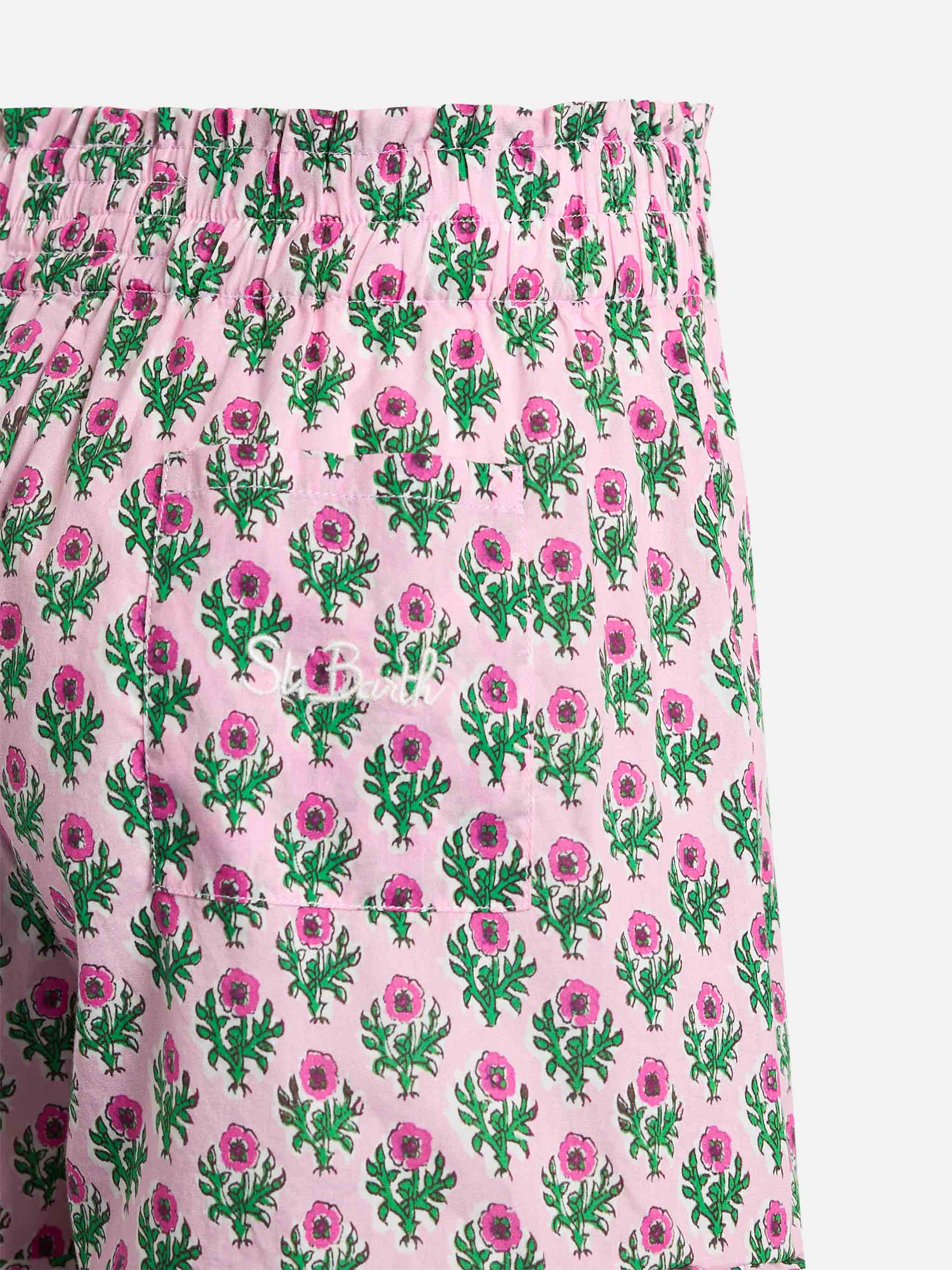 Pantaloncini da bambina Ander P in cotone con volant e stampa a fiori - Image 2