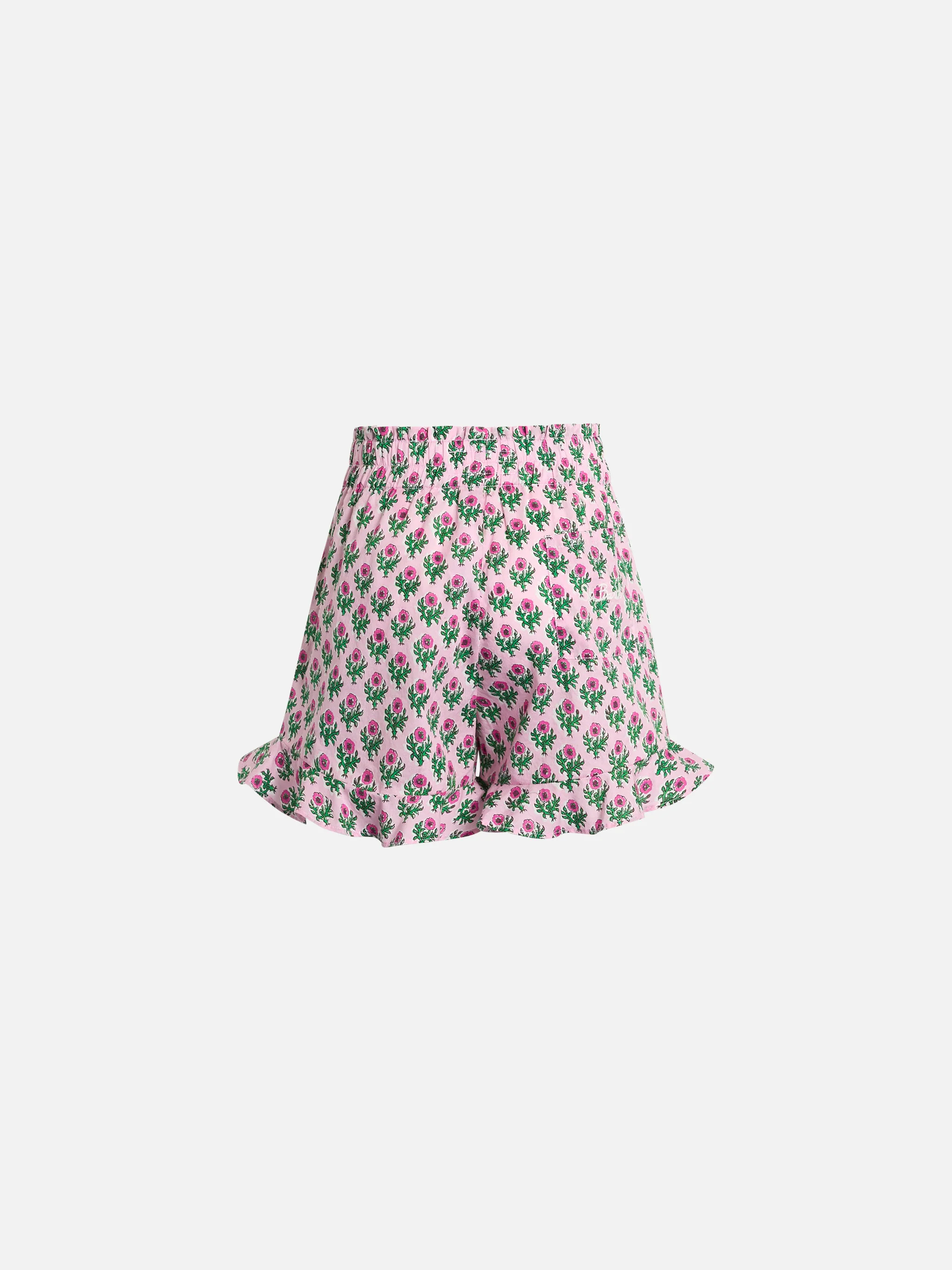 Pantaloncini da bambina Ander P in cotone con volant e stampa a fiori - Image 3
