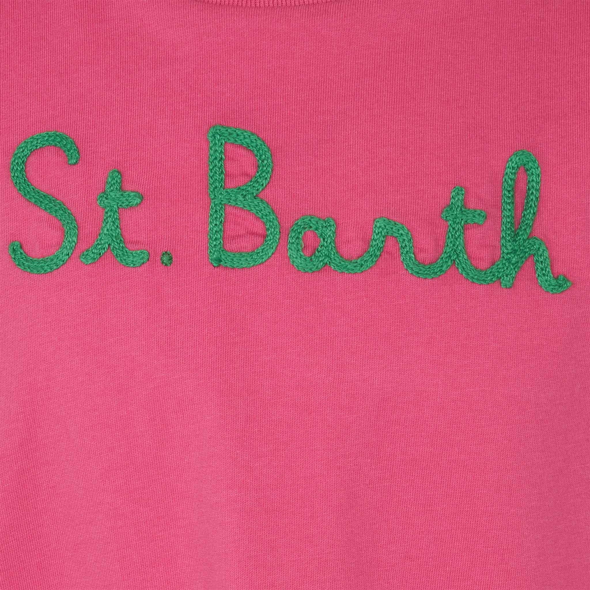 T-shirt da bambina in cotone con balza e ricamo - Image 2