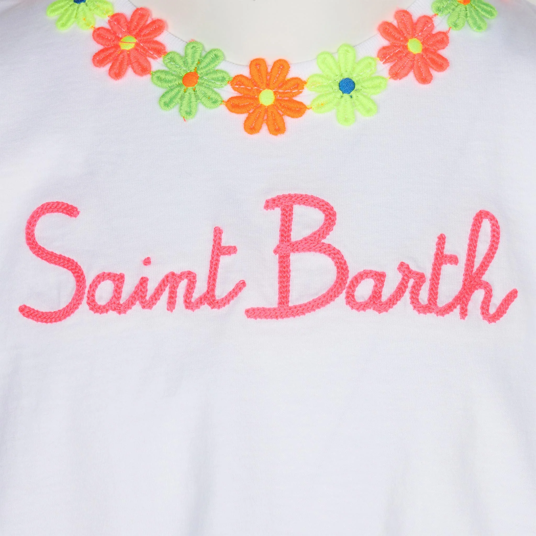 T-shirt da bambina in cotone con balza e ricamo - Image 2