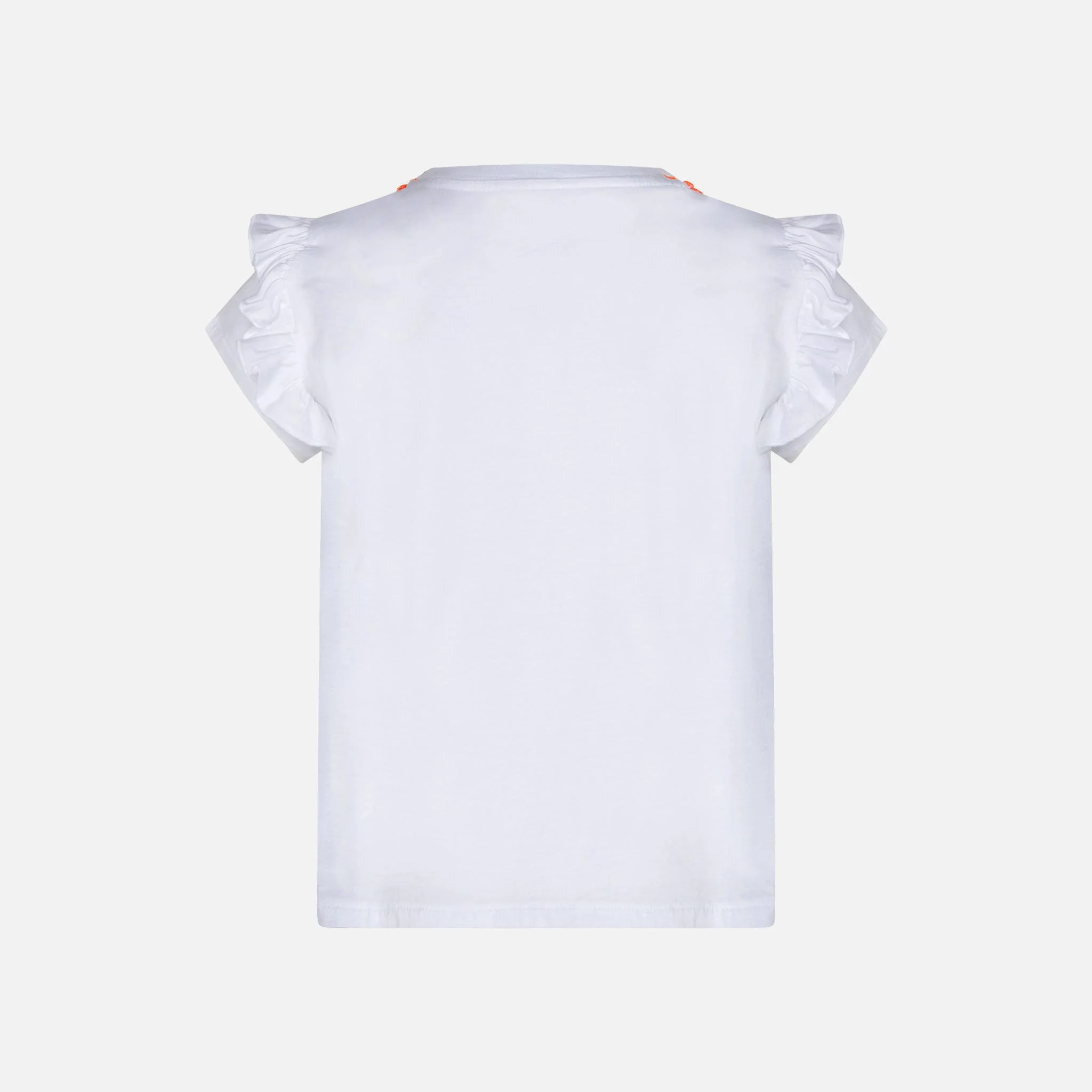T-shirt da bambina in cotone con balza e ricamo - Image 3