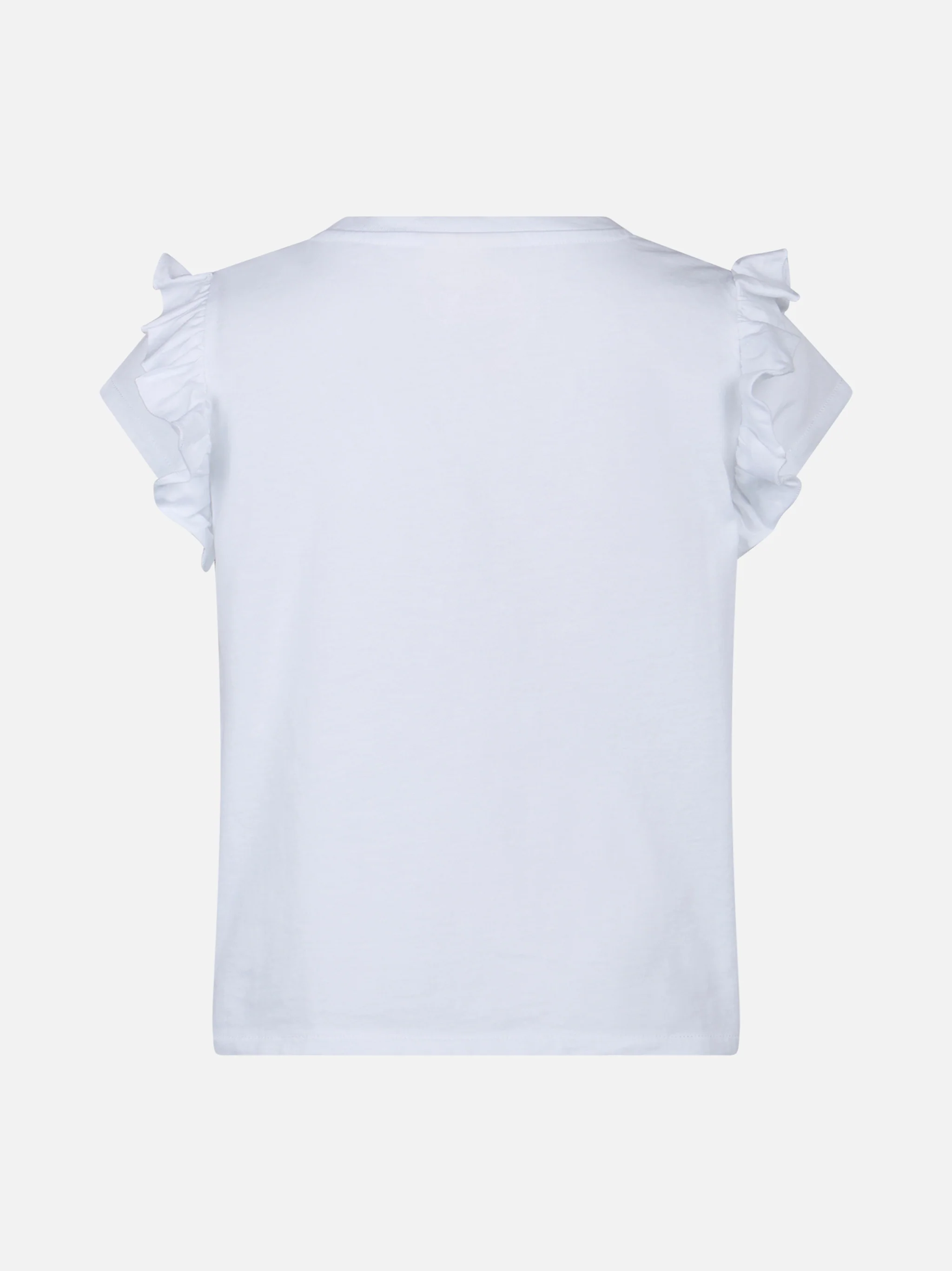 T-shirt da bambina in cotone con balza e ricamo - Image 3