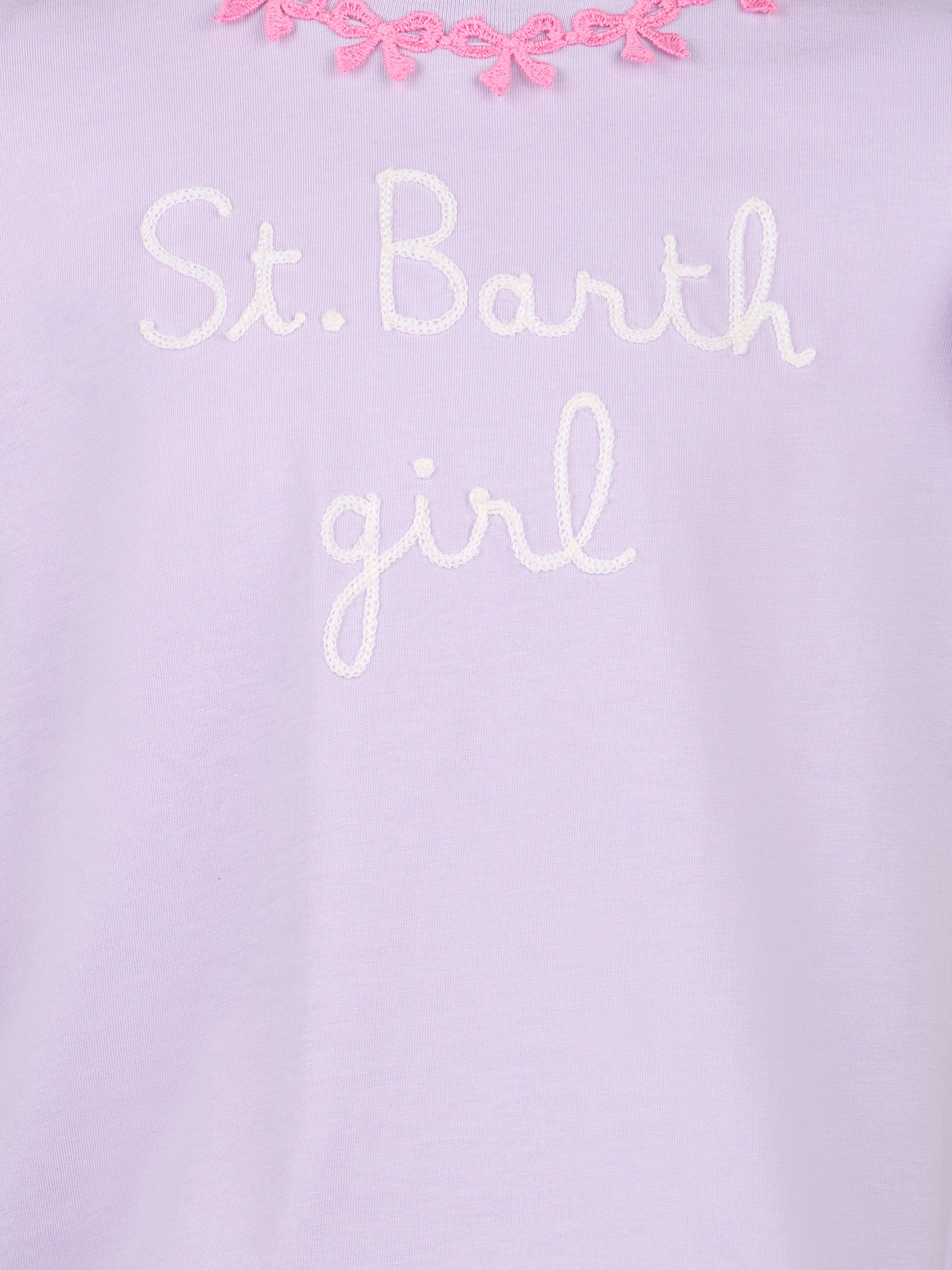 T-shirt da bambina in cotone con balza e ricamo - Image 3