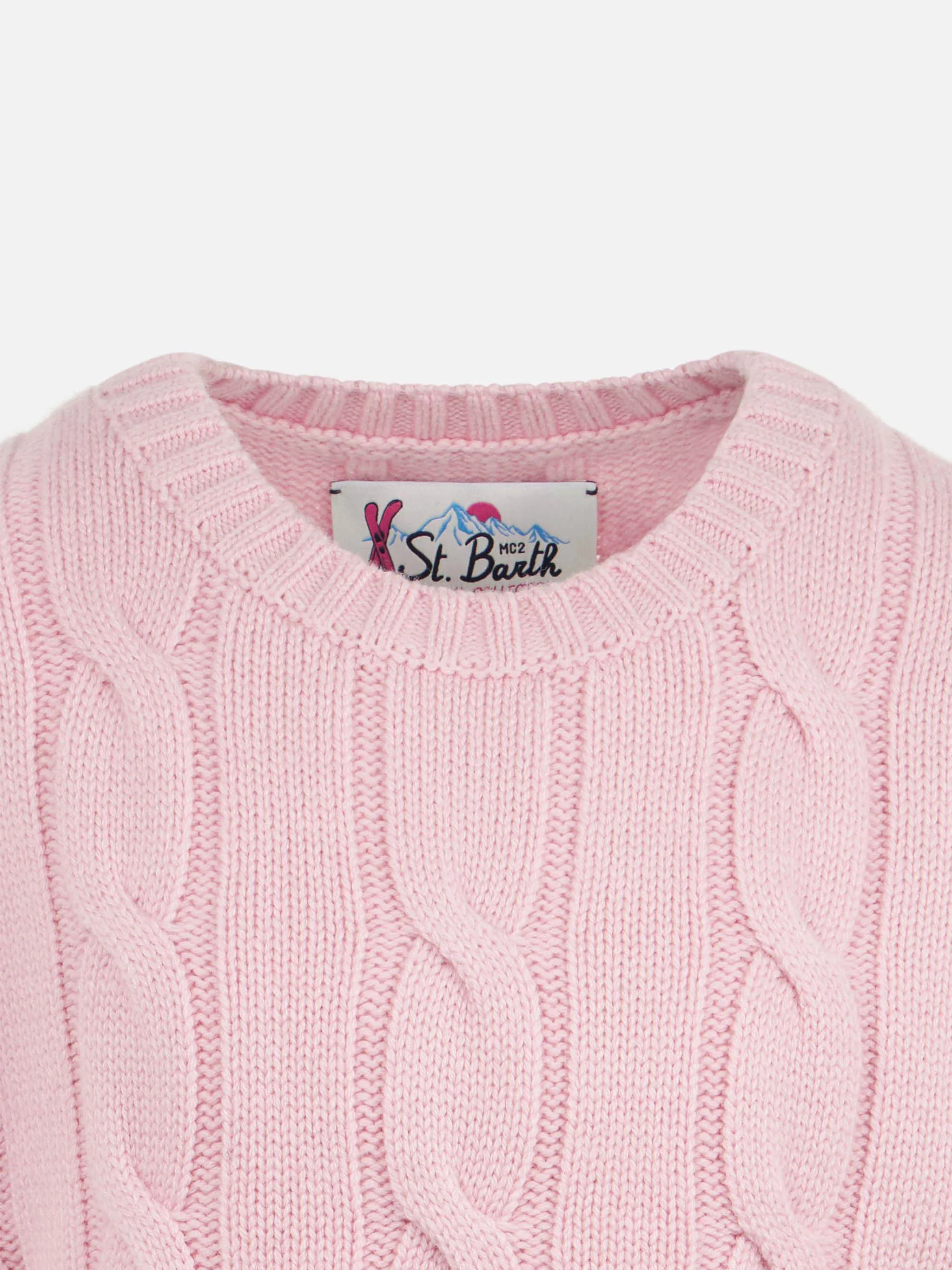Maglia da bambina girocollo intrecciata con stampa Saint Barth in lurex - Image 3