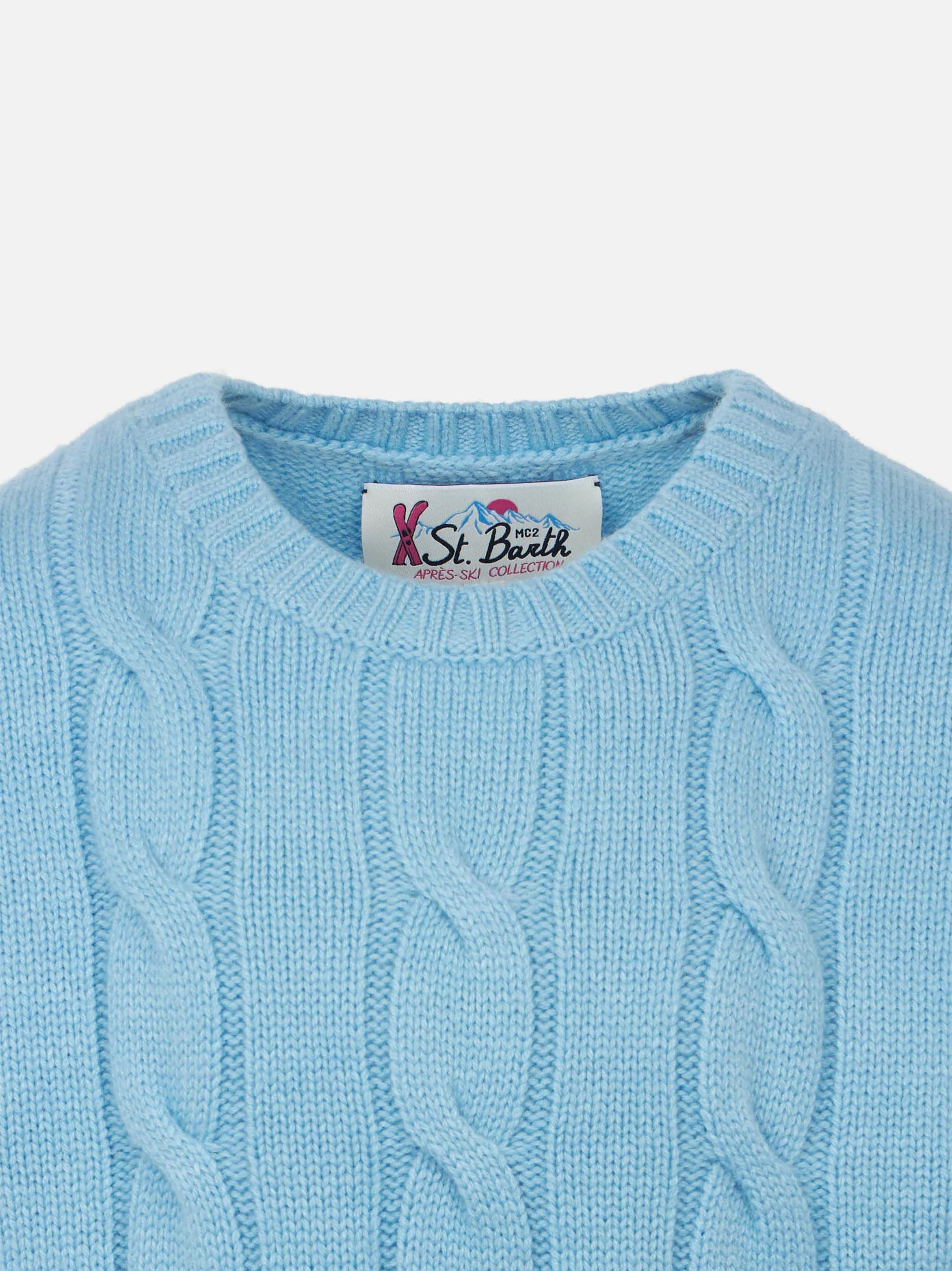 Maglia da bambina girocollo intrecciata con stampa Saint Barth in lurex - Image 3