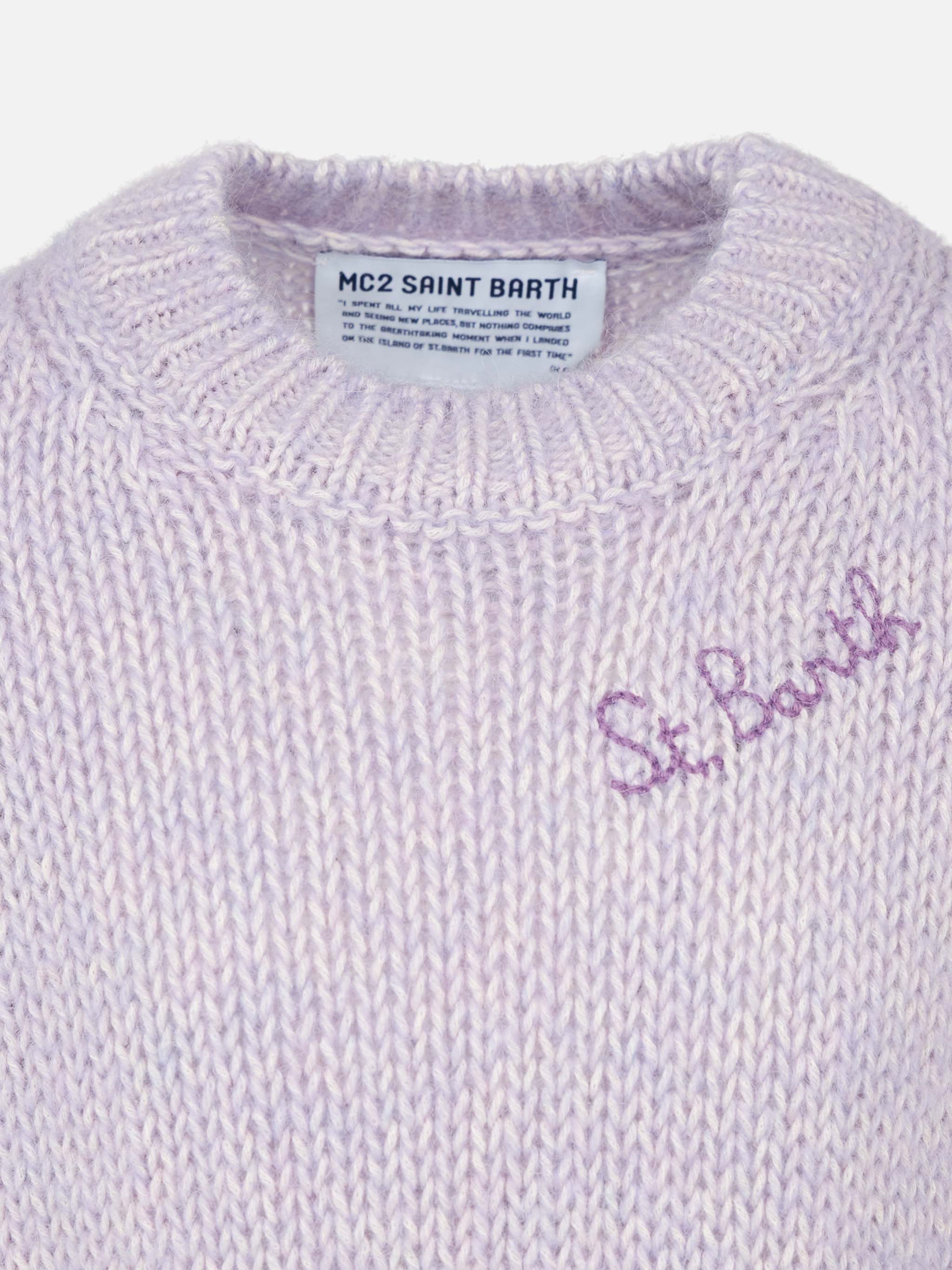 Maglia da bambina girocollo morbida  lilla con ricamo St. Barth - Image 2