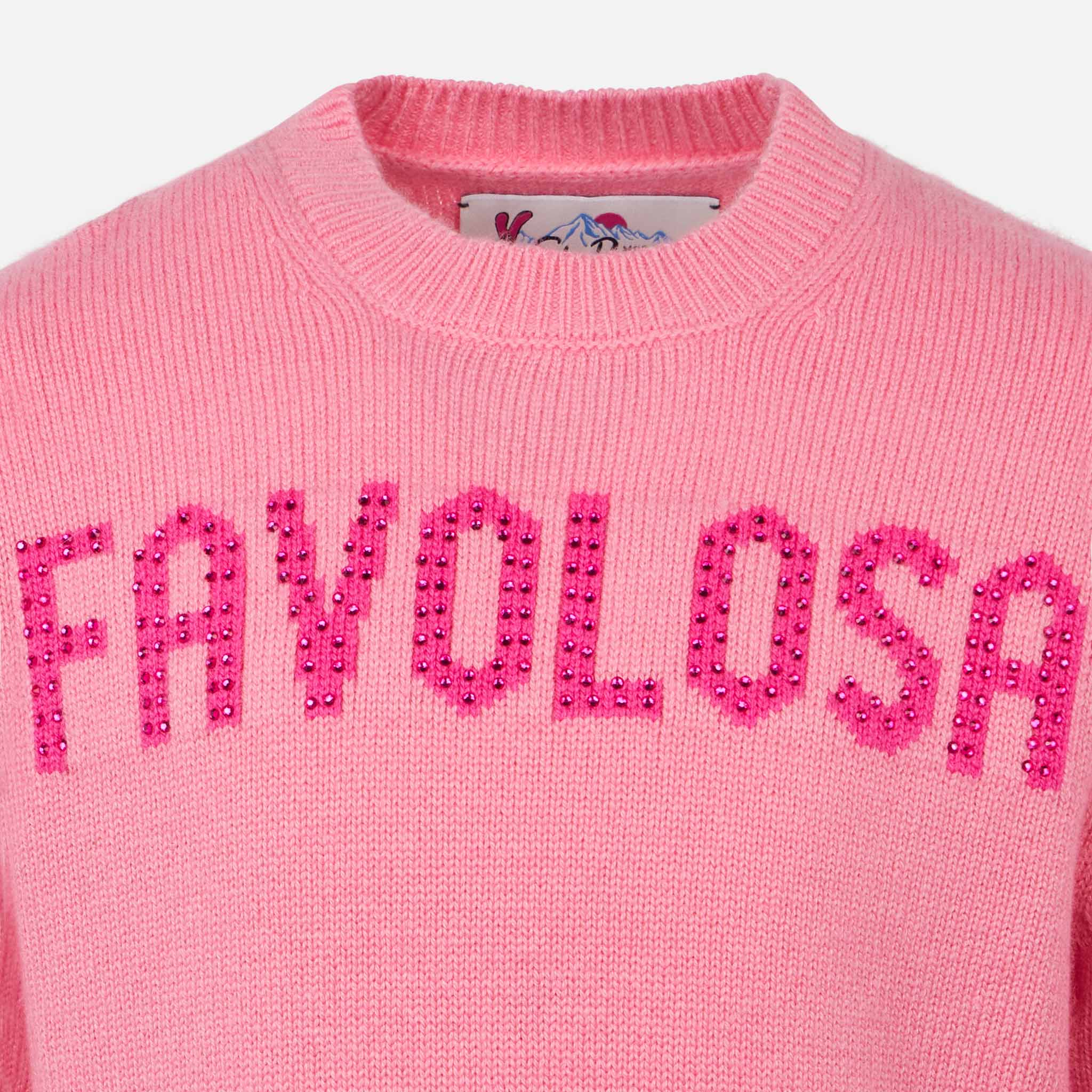 Maglia da bambina girocollo rosa con stampa strass Favolosa - Image 3