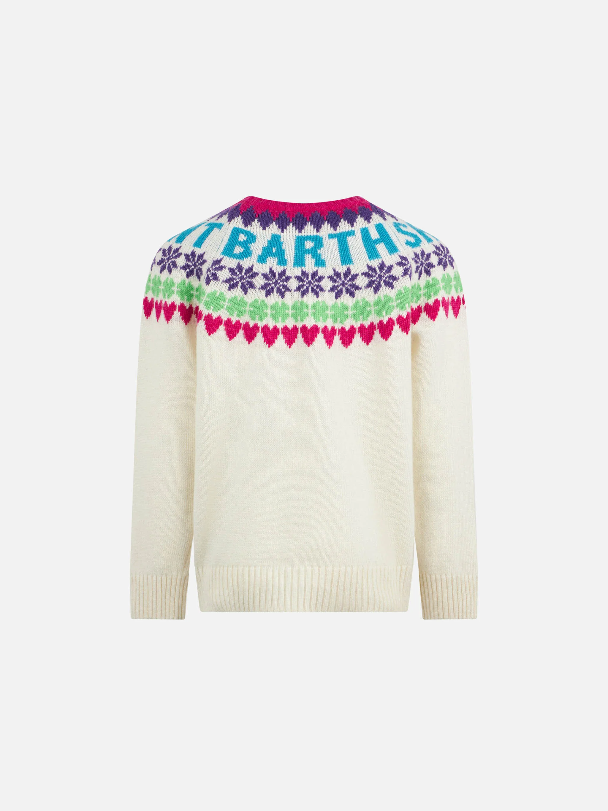 Maglione da bambina girocollo bianco con stampa cuori Fair Isle - Image 3