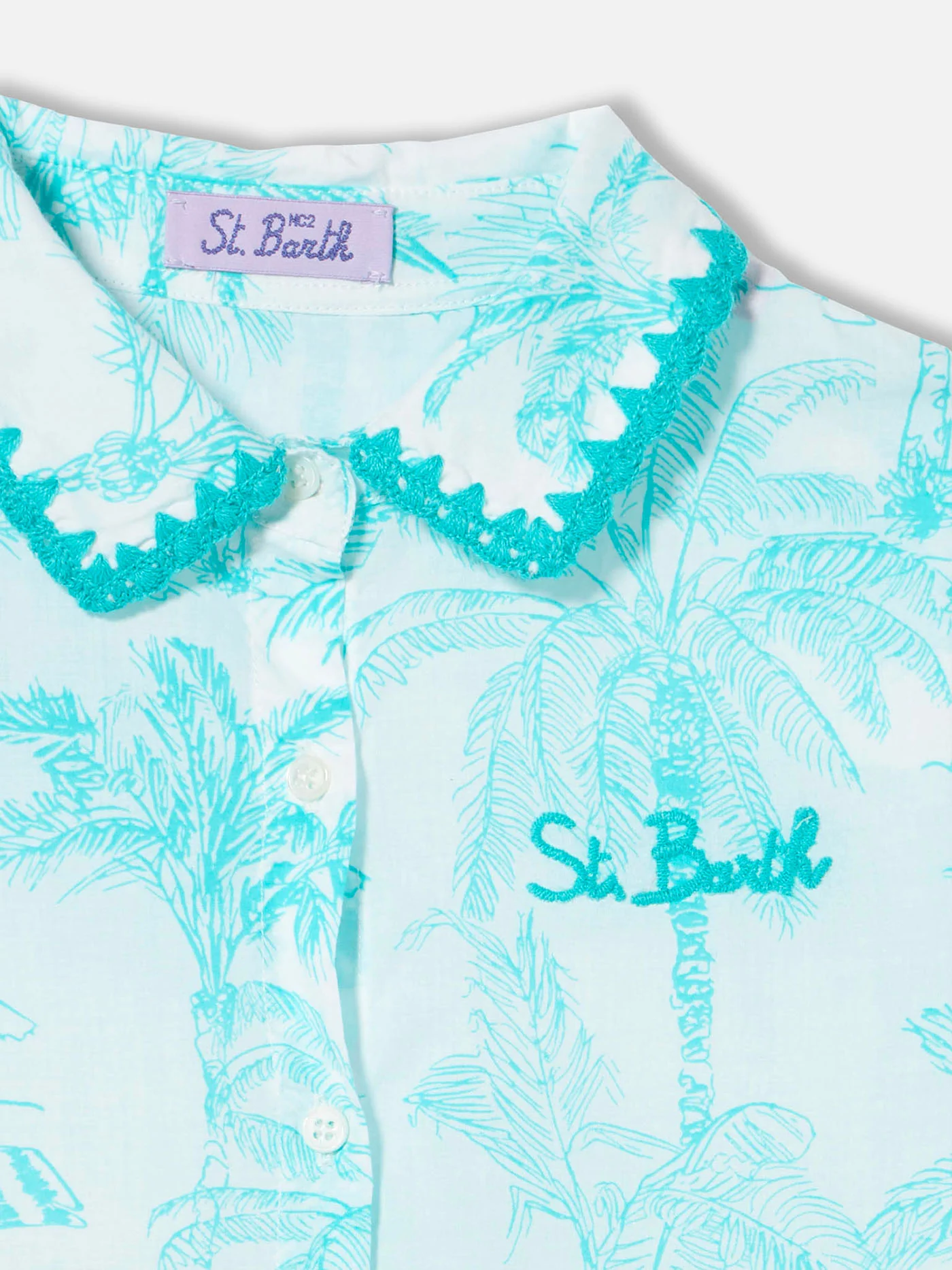 Abito da bambina con fantasia toile de jouy verde acqua - Image 3