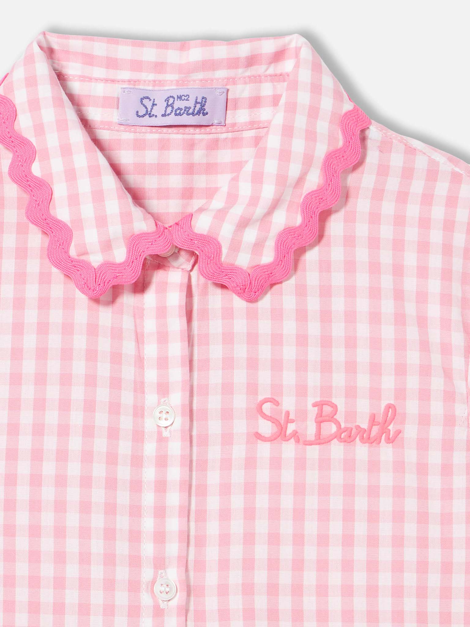 Abito da bambina con stampa vichy bianchi e rosa - Image 2