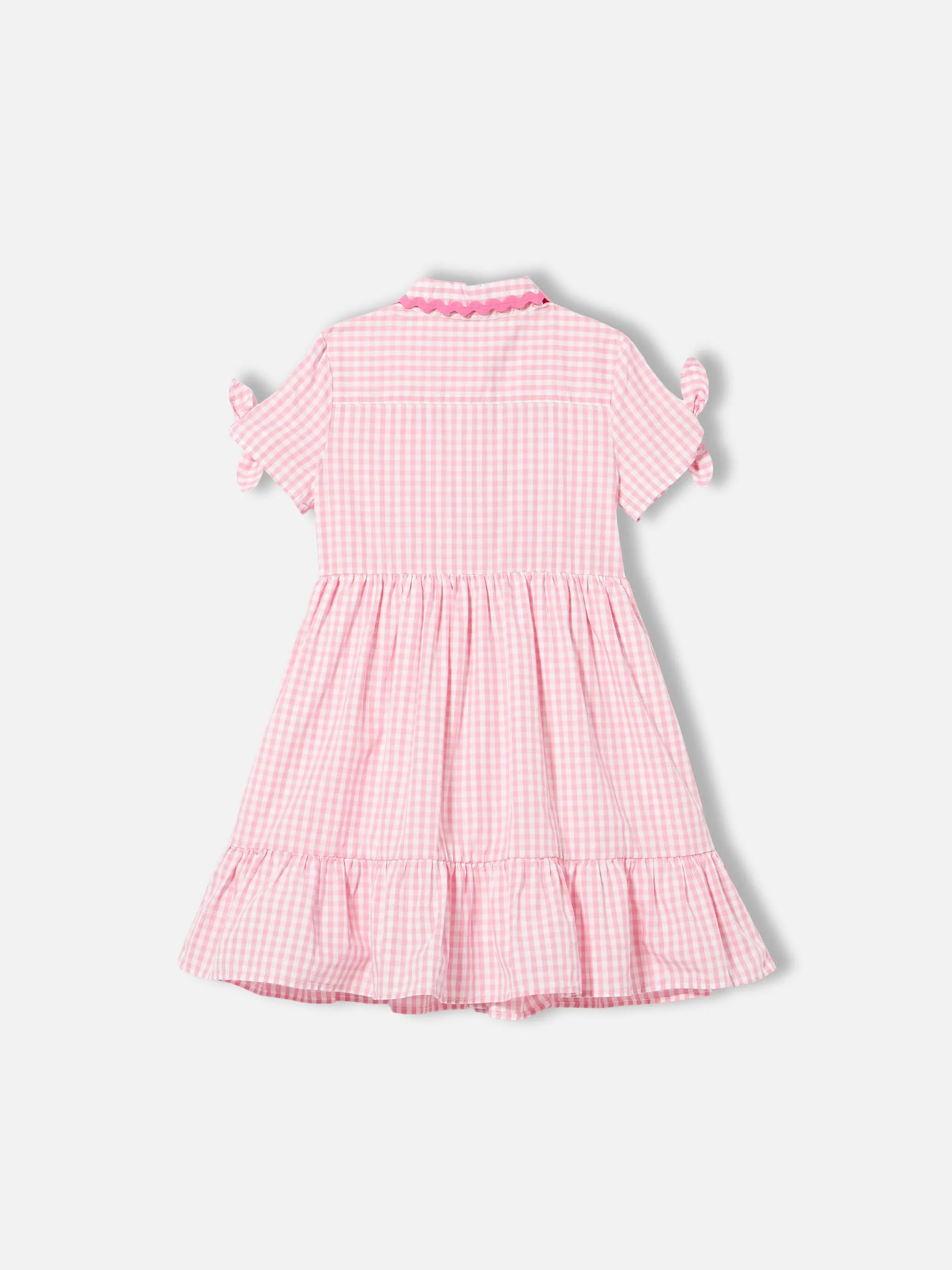 Abito da bambina con stampa vichy bianchi e rosa - Image 3