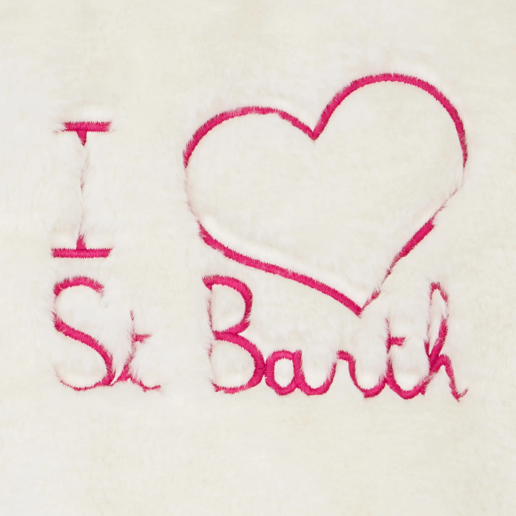 Giacca bianca da bambina con tessuto furry e con ricamo I Love St. Barth - Image 3
