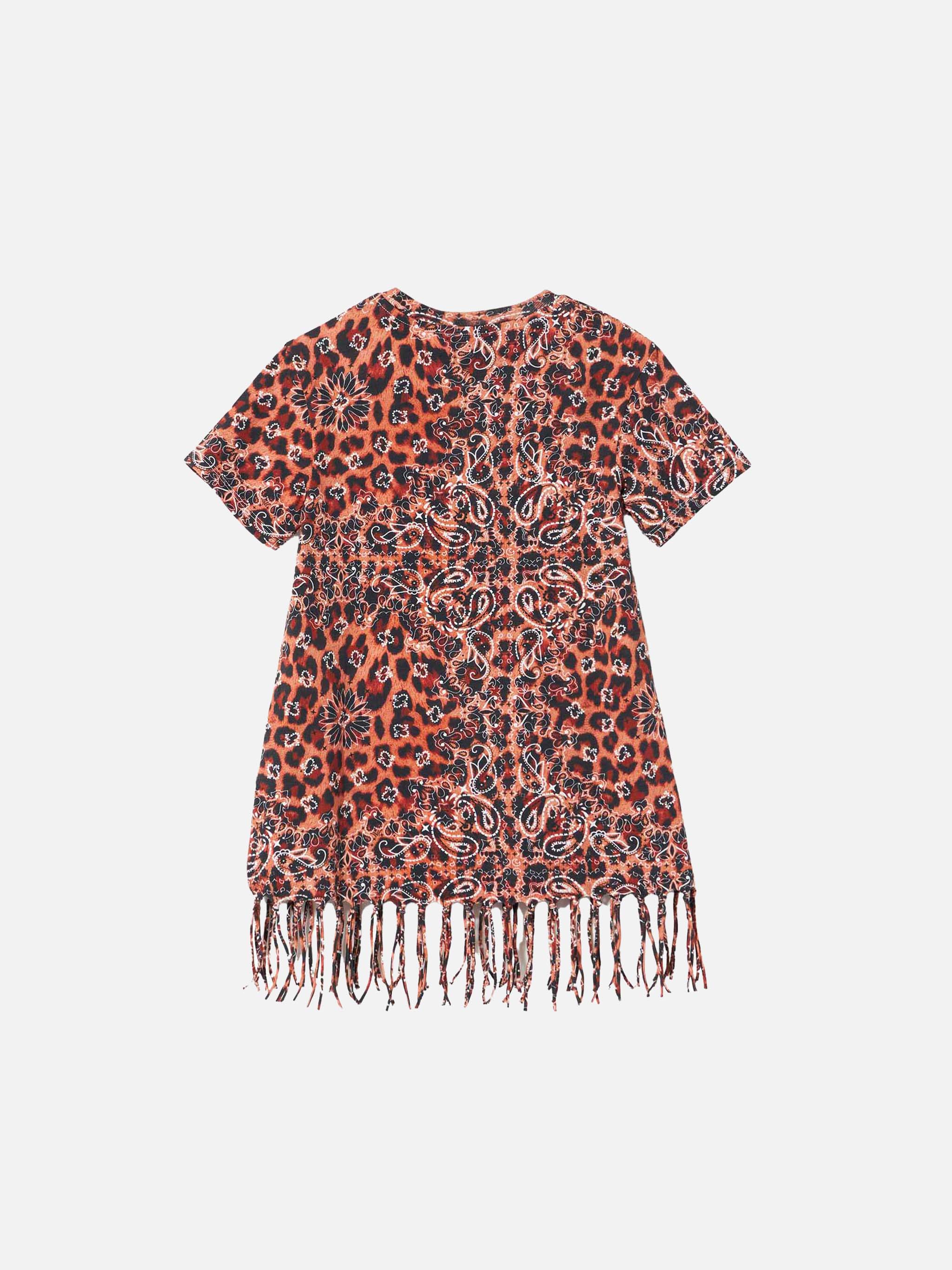 Abito da bambina in cotone leopardato con frange - Image 2