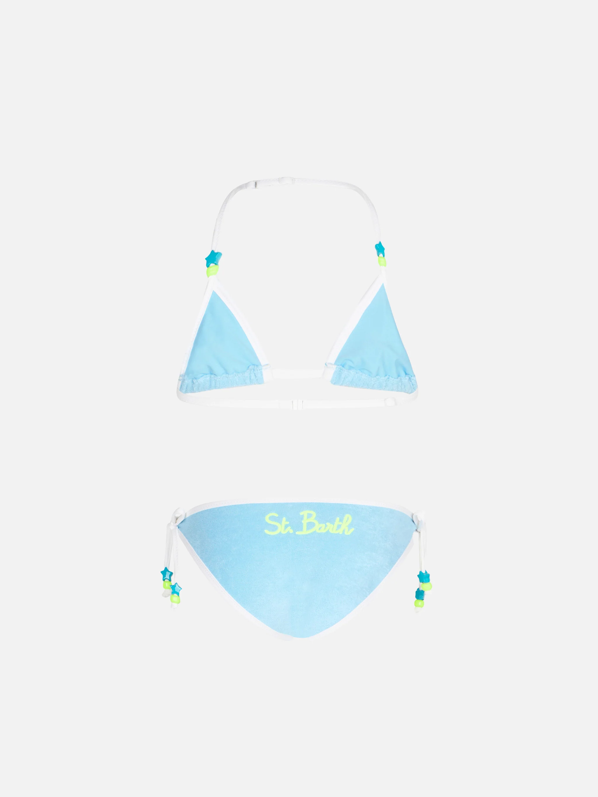 Bikini da bambina a triangolo in spugna di colore azzurro - Image 2