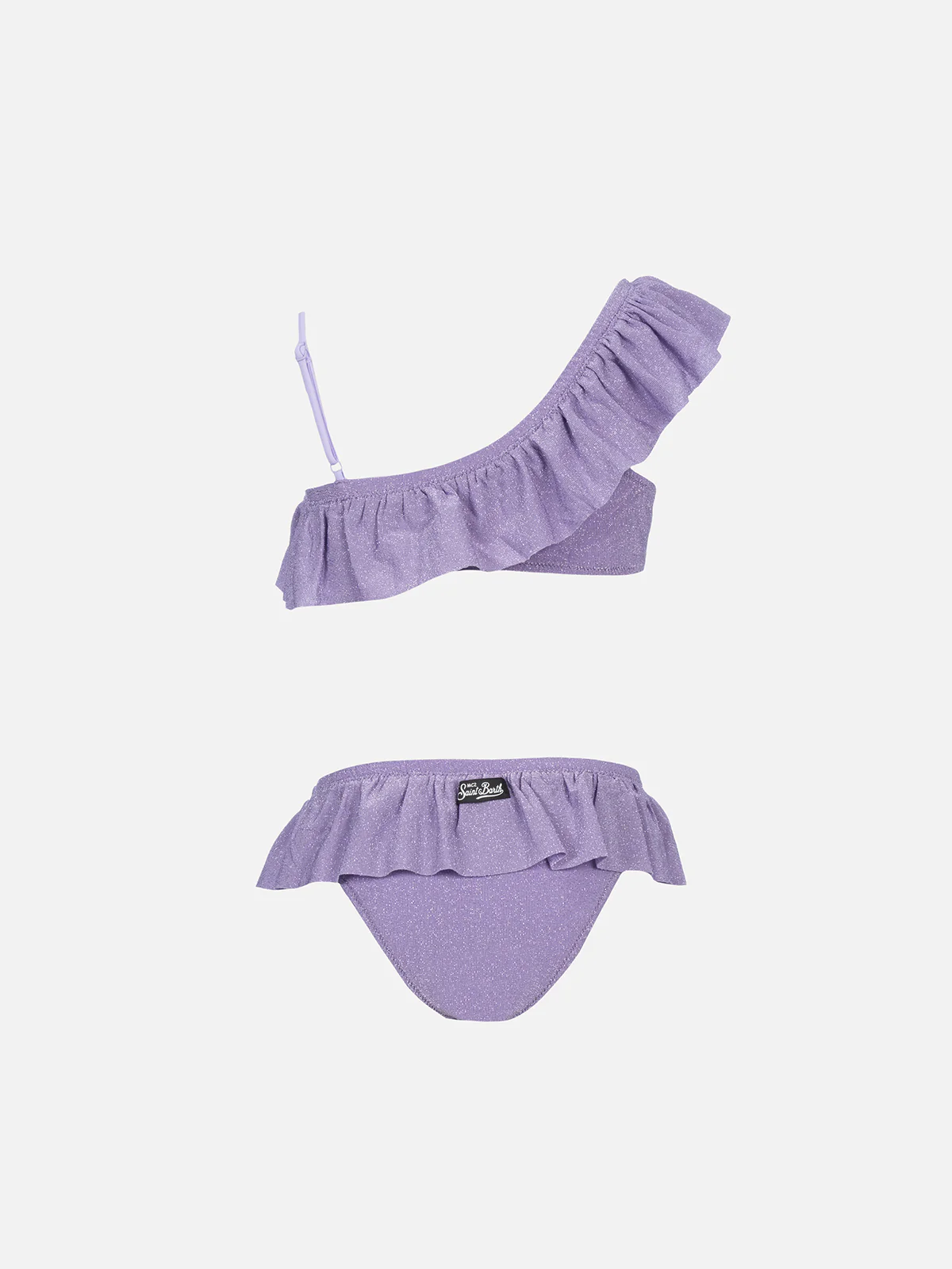 Bikini monospalla da bambina con volant in lurex Rey - Image 2
