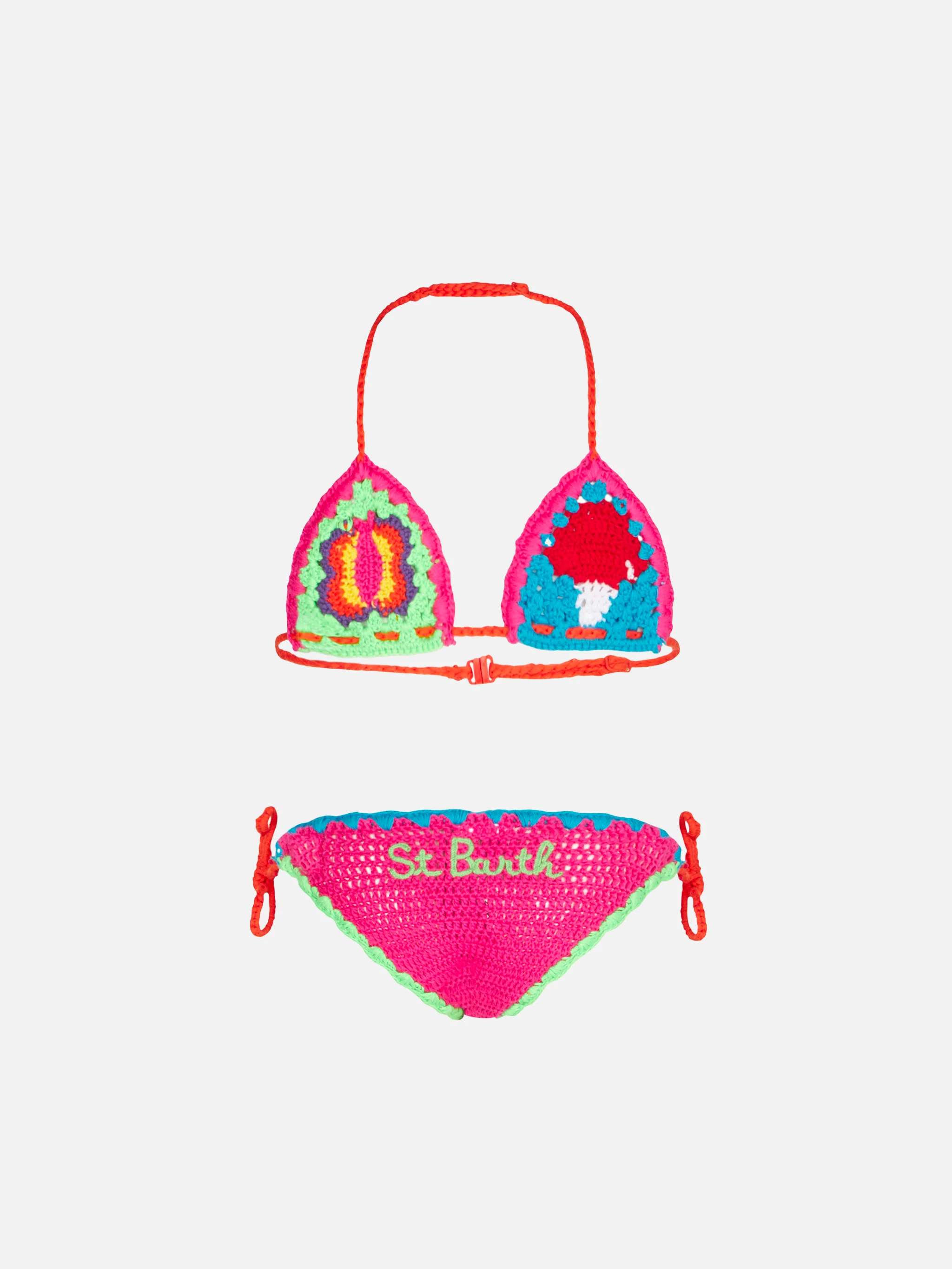 Bikini da bambina multicolore crochet con toppe - Image 2