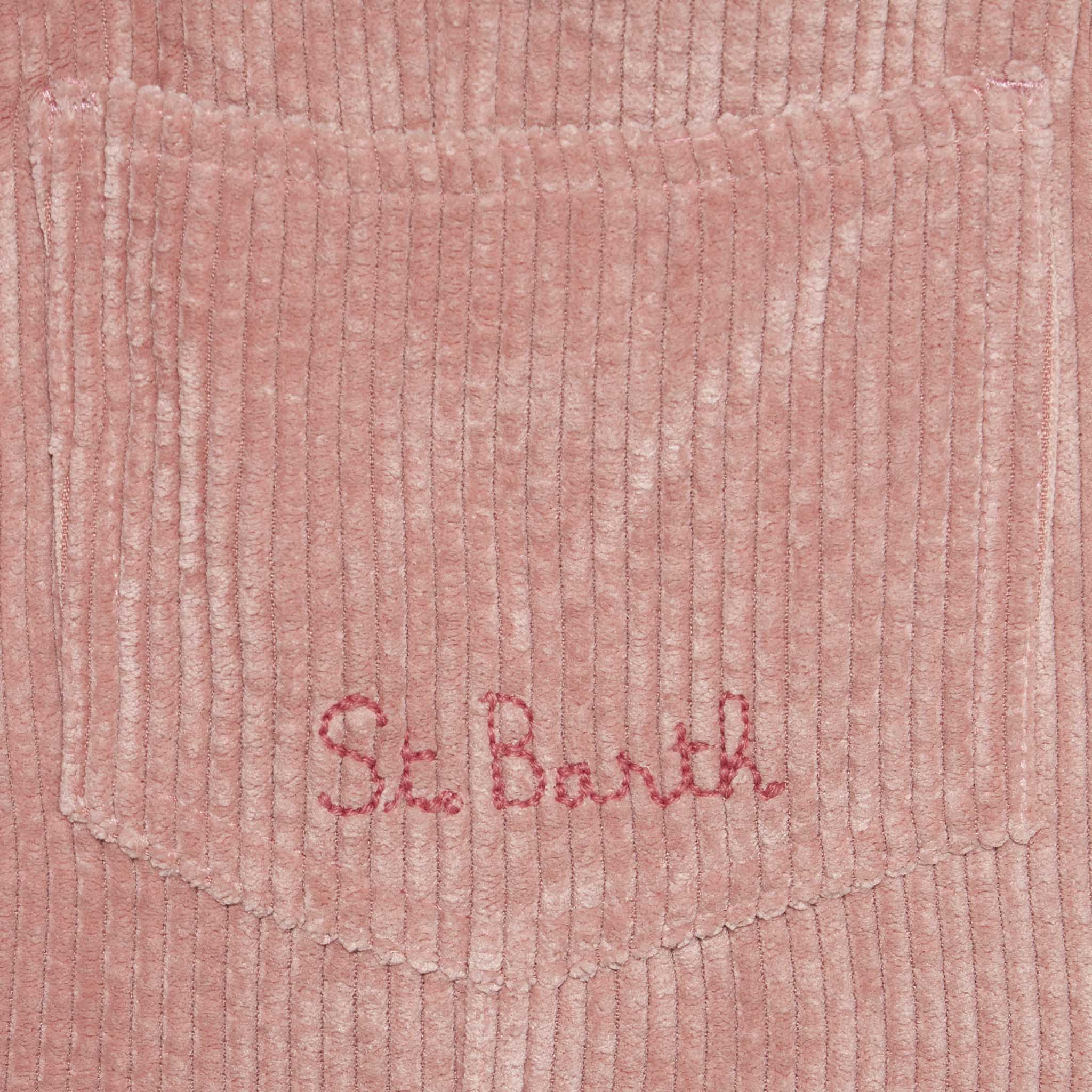 Salopette da bambina in velluto a coste rosa con ricamo St. Barth - Image 3