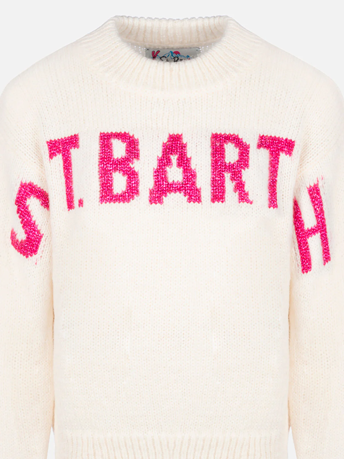 Maglione girocollo rosa da bambina Danya con logo Saint Barth in lurex - Image 3