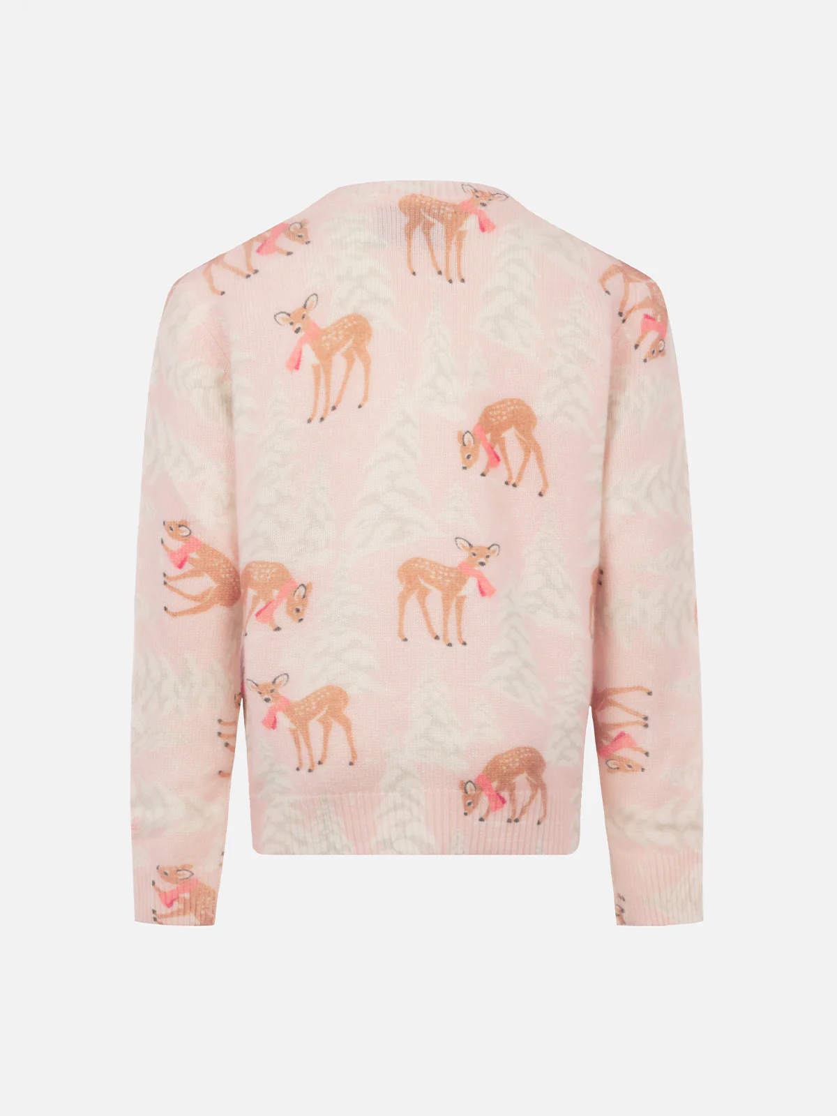Maglione girocollo rosa da bambina Principessa con stampa di pini e cerbiatti e ricamo Winter Lover - Image 2