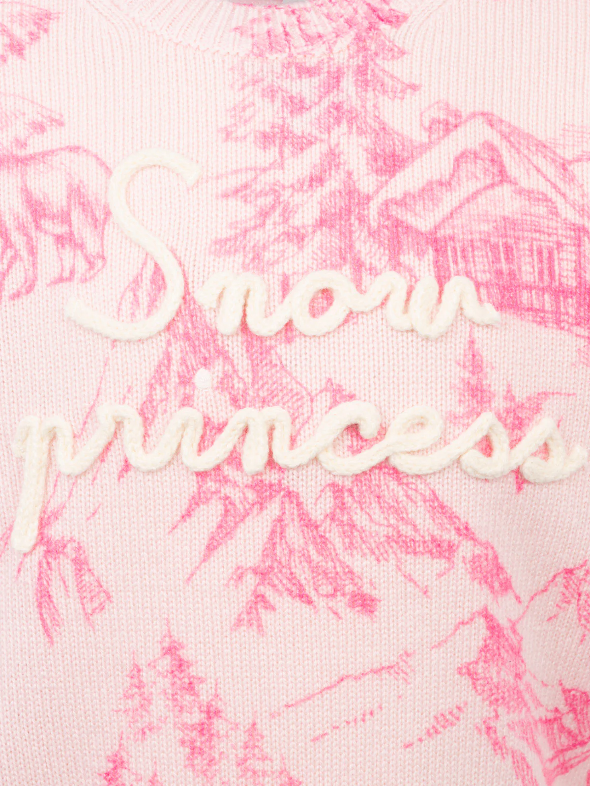 Maglione girocollo rosa da bambina Princess con stampa toile de jouy e ricamo Snow Princess - Image 3