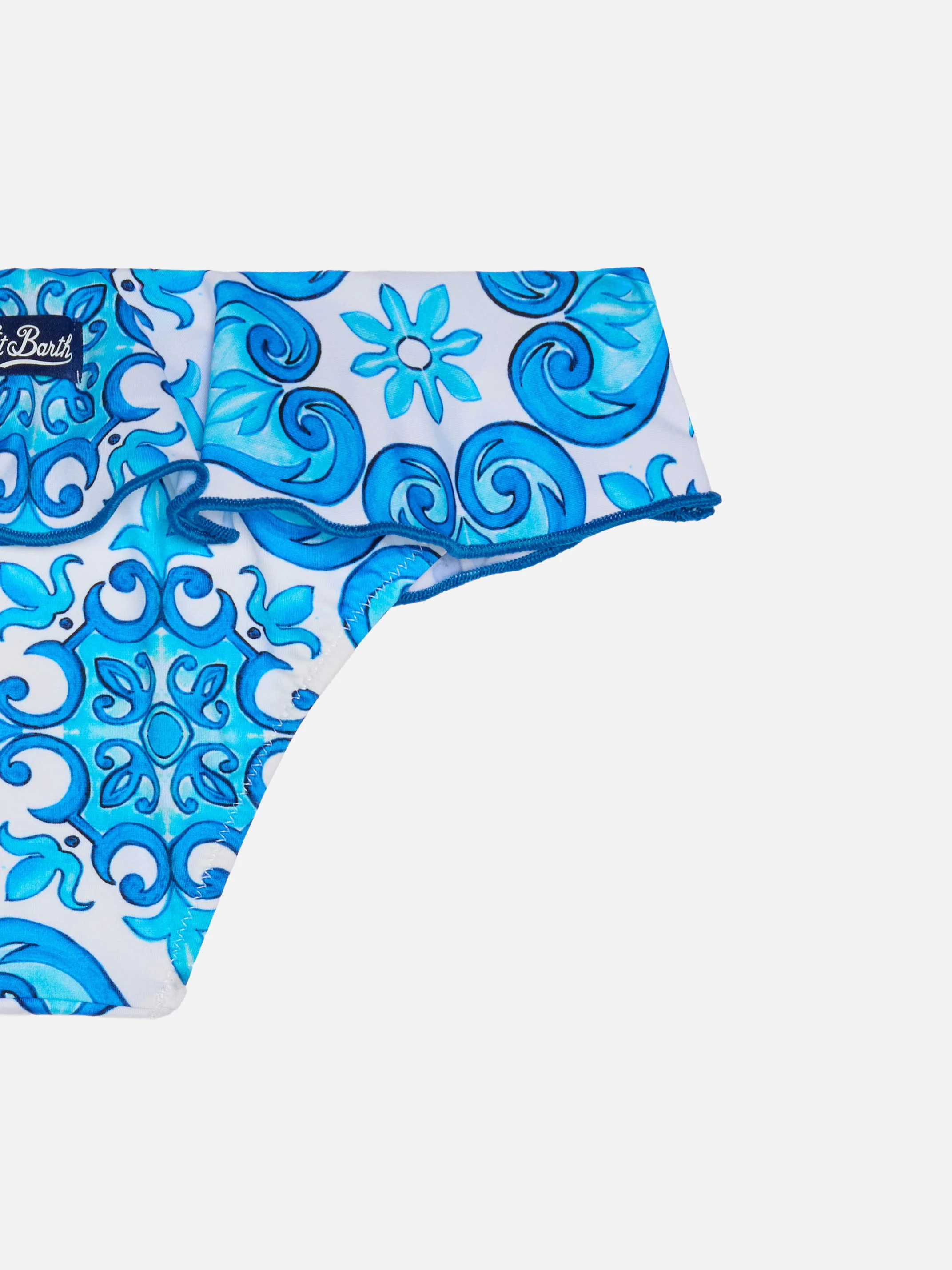 Slip da bagno da bambina con volant e stampa maiolica - Image 3