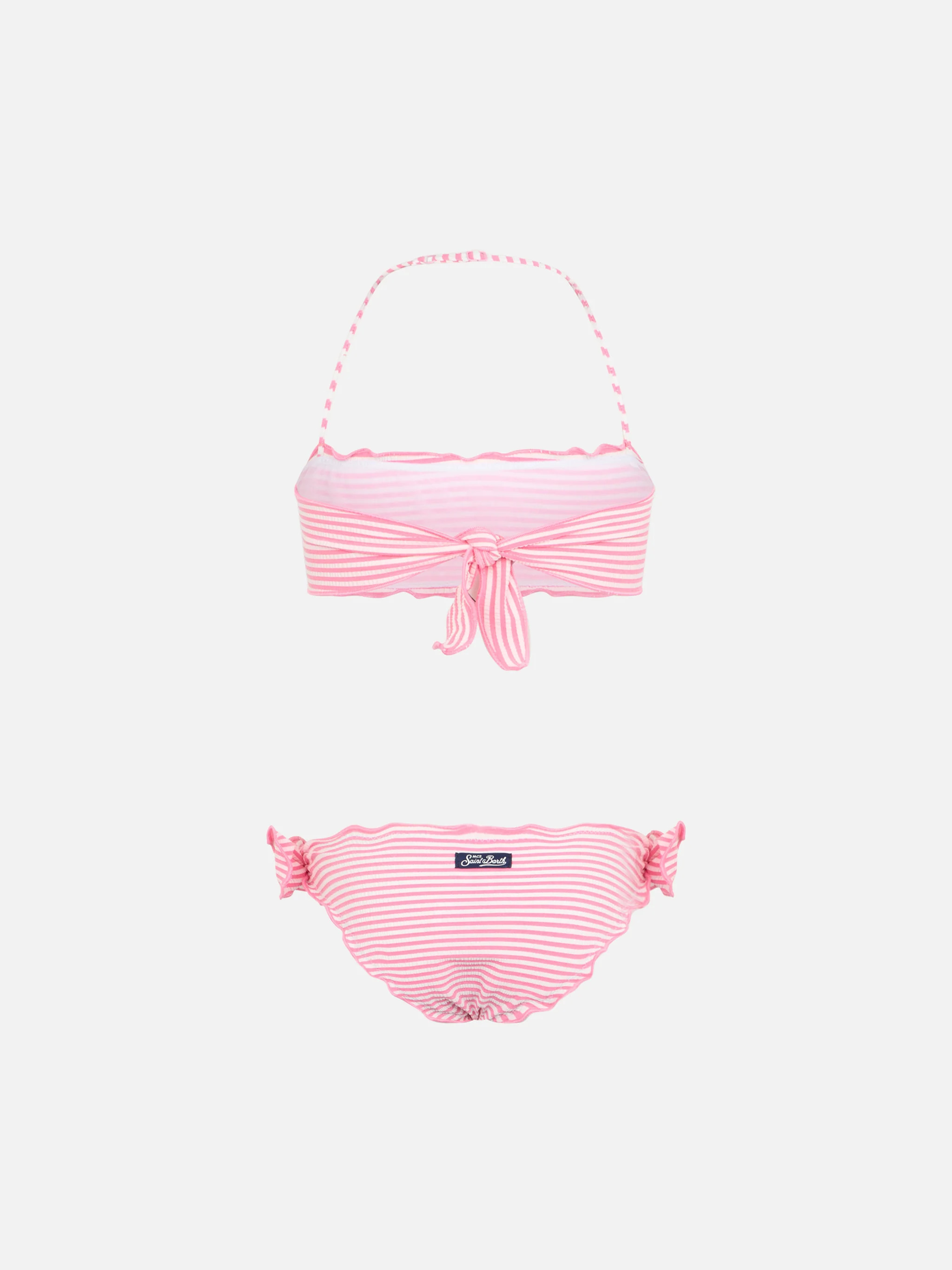 Bikini classico a fascia da bambina Emy in seersucker con stampa a righe - Image 2